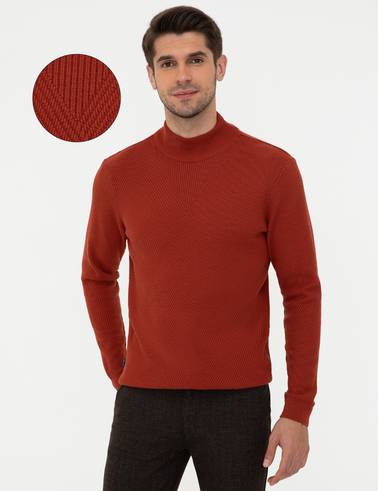 Kiremit Slim Fit Yarım Balıkçı Yaka Triko Kazak
