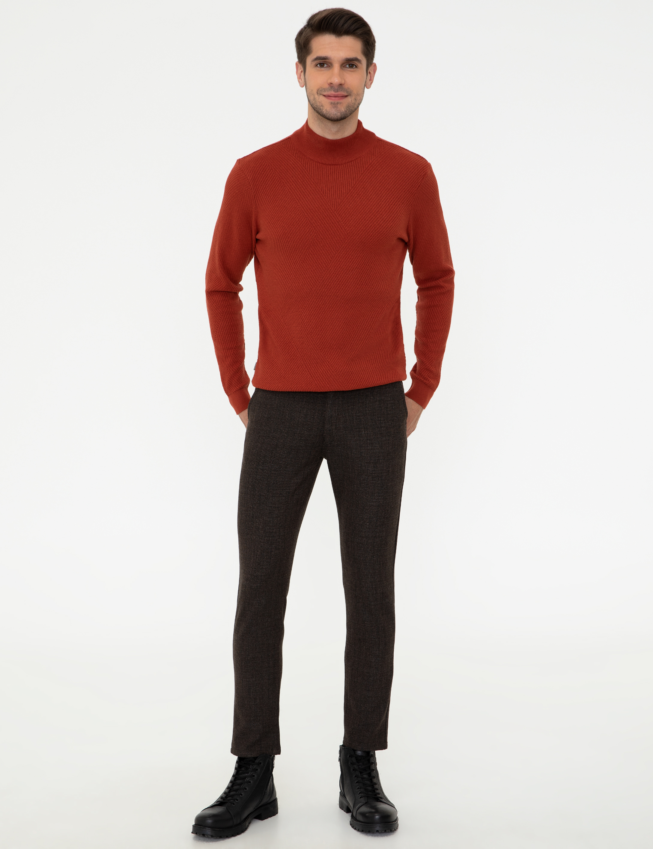 Pierre Cardin Kiremit Slim Fit Yarım Balıkçı Yaka Triko Kazak görsel 5