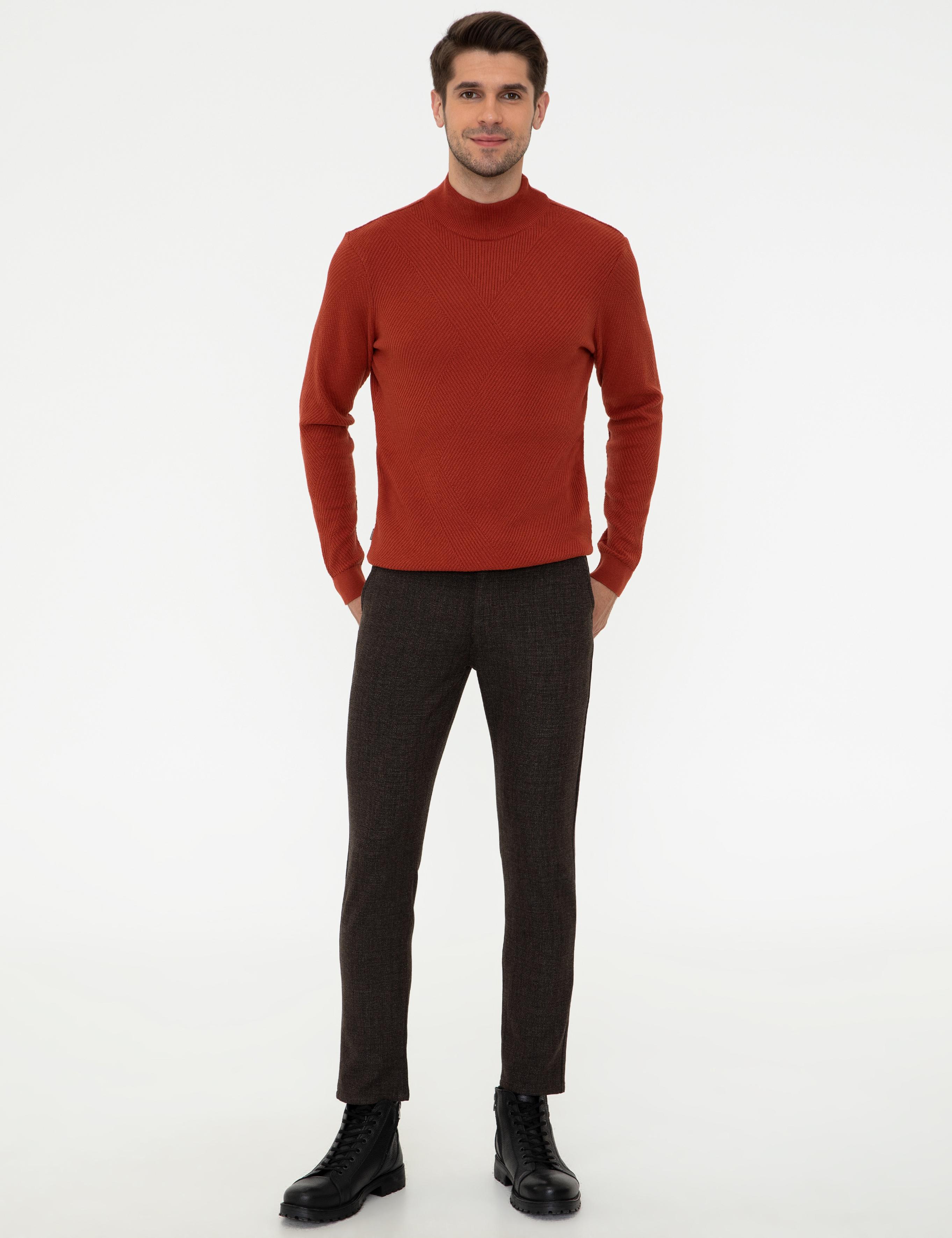 Kiremit Slim Fit Yarım Balıkçı Yaka Triko Kazak