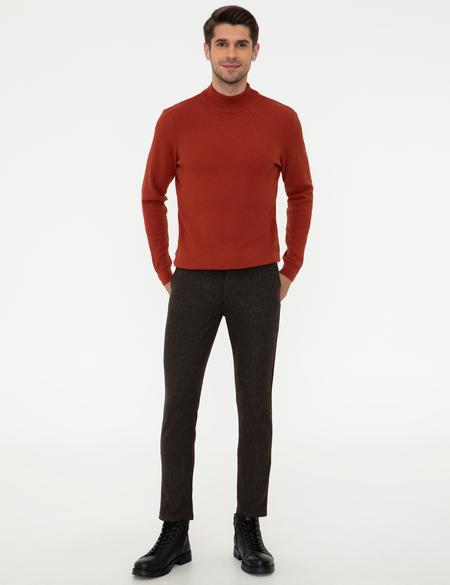 Kiremit Slim Fit Yarım Balıkçı Yaka Triko Kazak - 50241413011