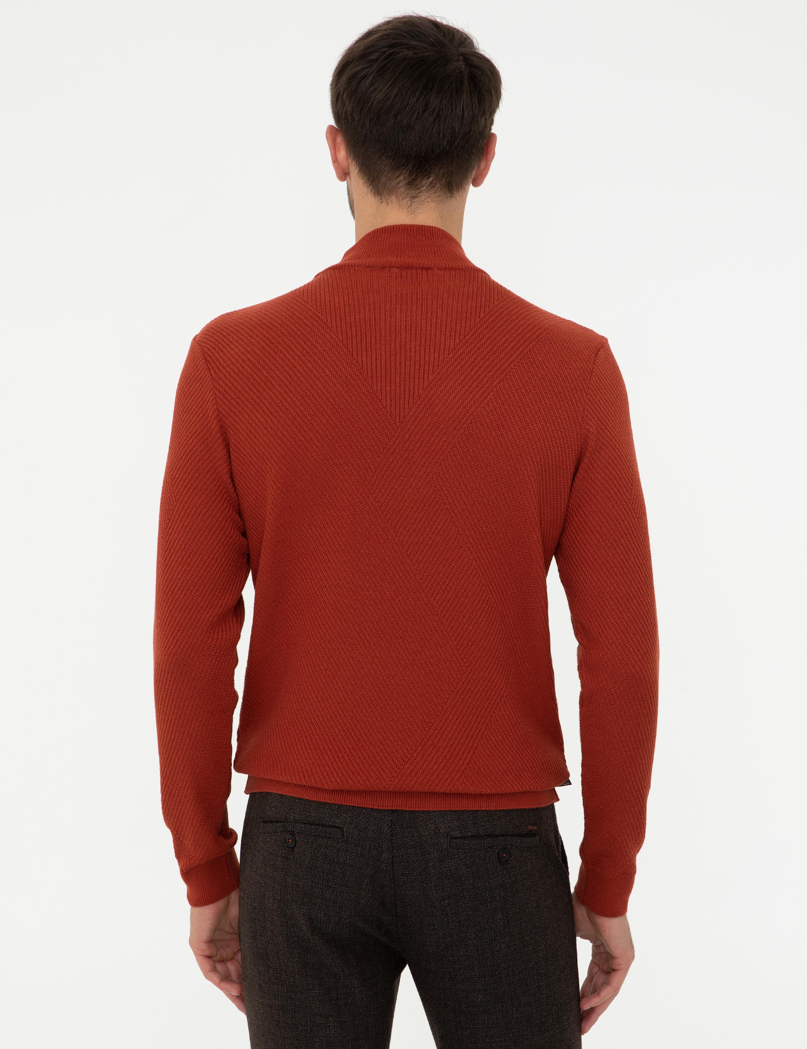 Kiremit Slim Fit Yarım Balıkçı Yaka Triko Kazak