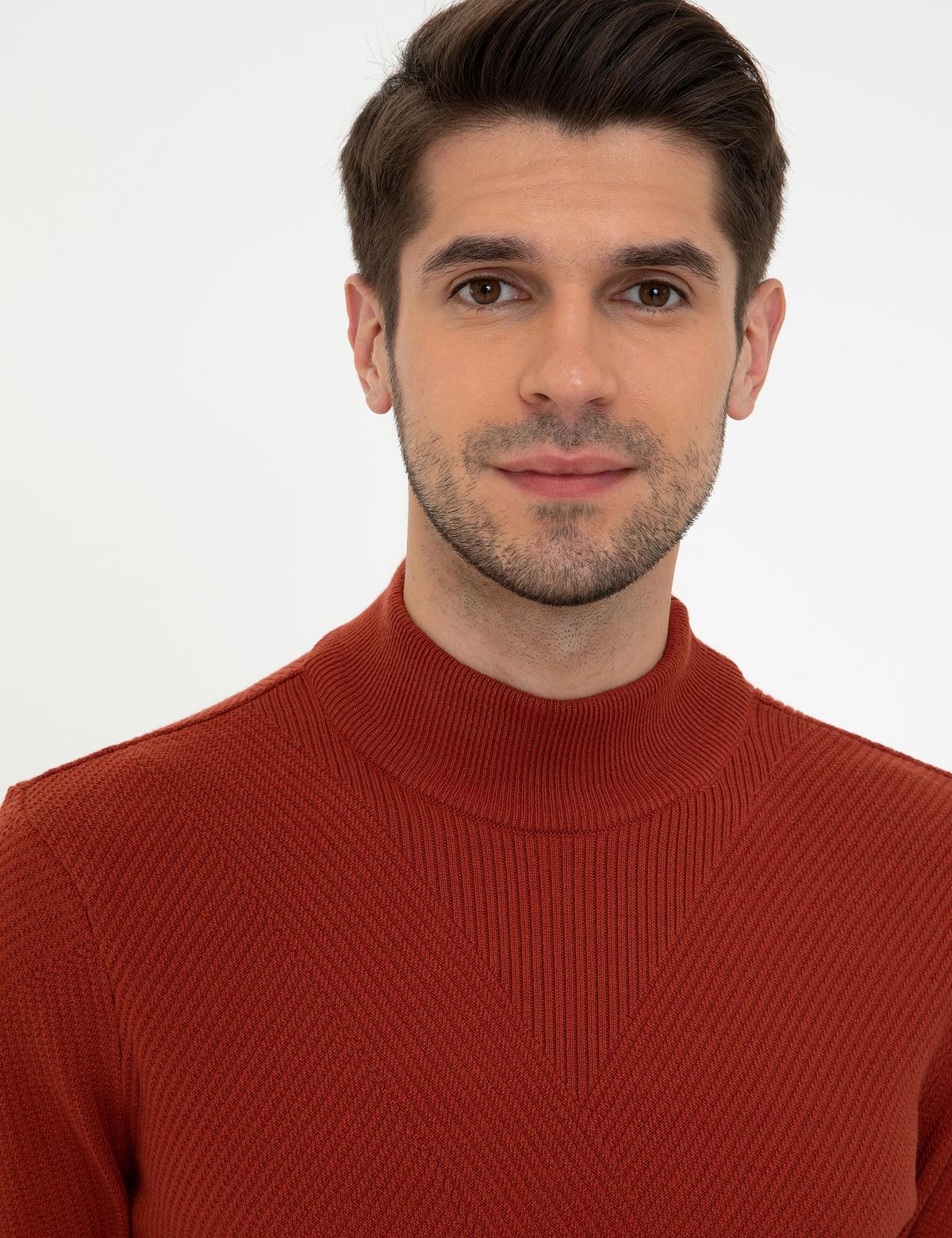 Kiremit Slim Fit Yarım Balıkçı Yaka Triko Kazak - 50241413011