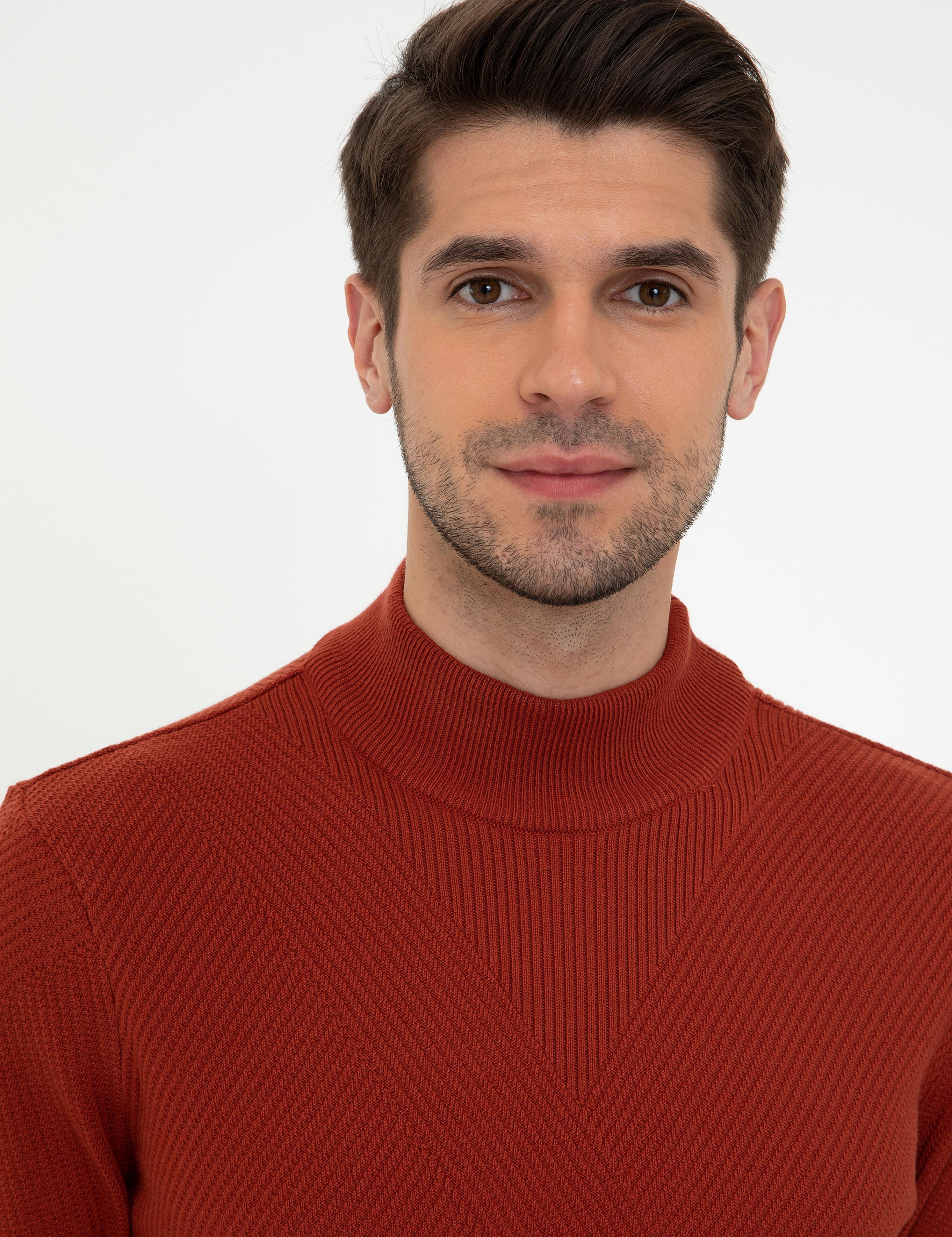 Kiremit Slim Fit Yarım Balıkçı Yaka Triko Kazak