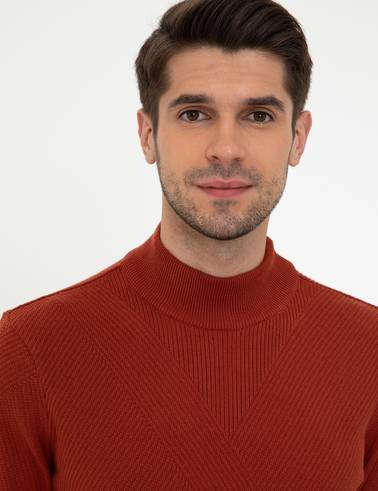 Kiremit Slim Fit Yarım Balıkçı Yaka Triko Kazak