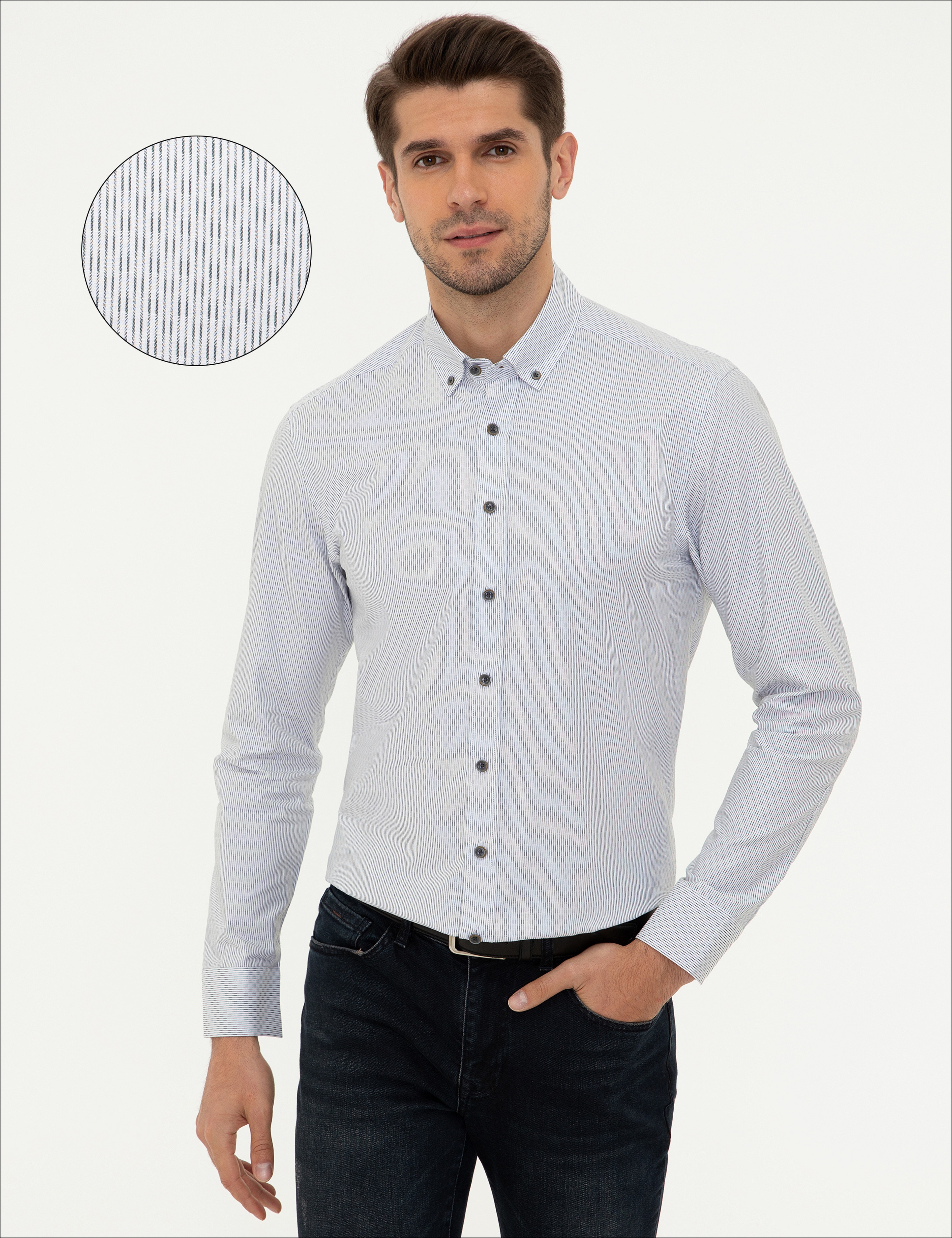 Antrasit Slim Fit Uzun Kollu Gömlek - Image 1