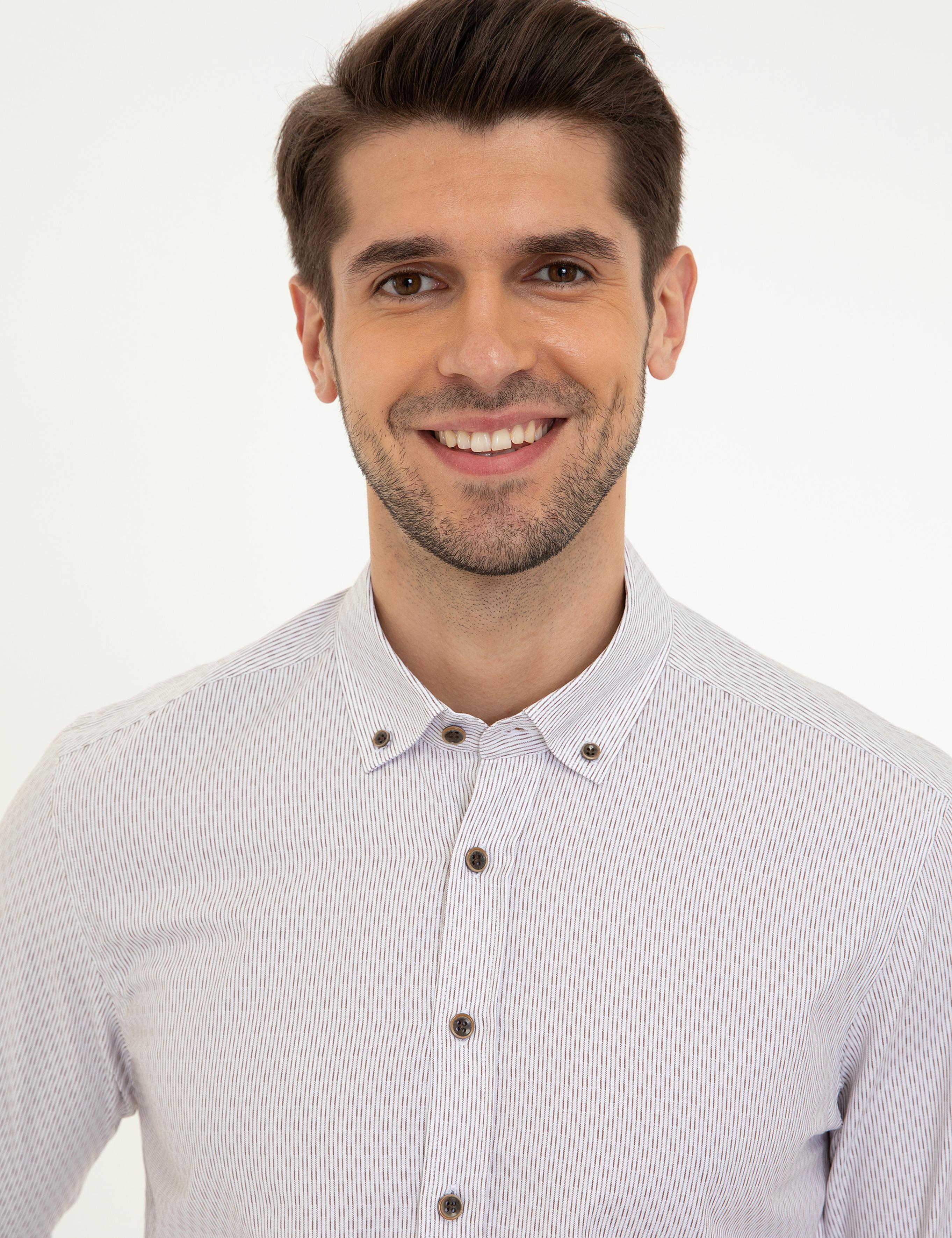 Kahverengi Slim Fit Uzun Kollu Gömlek