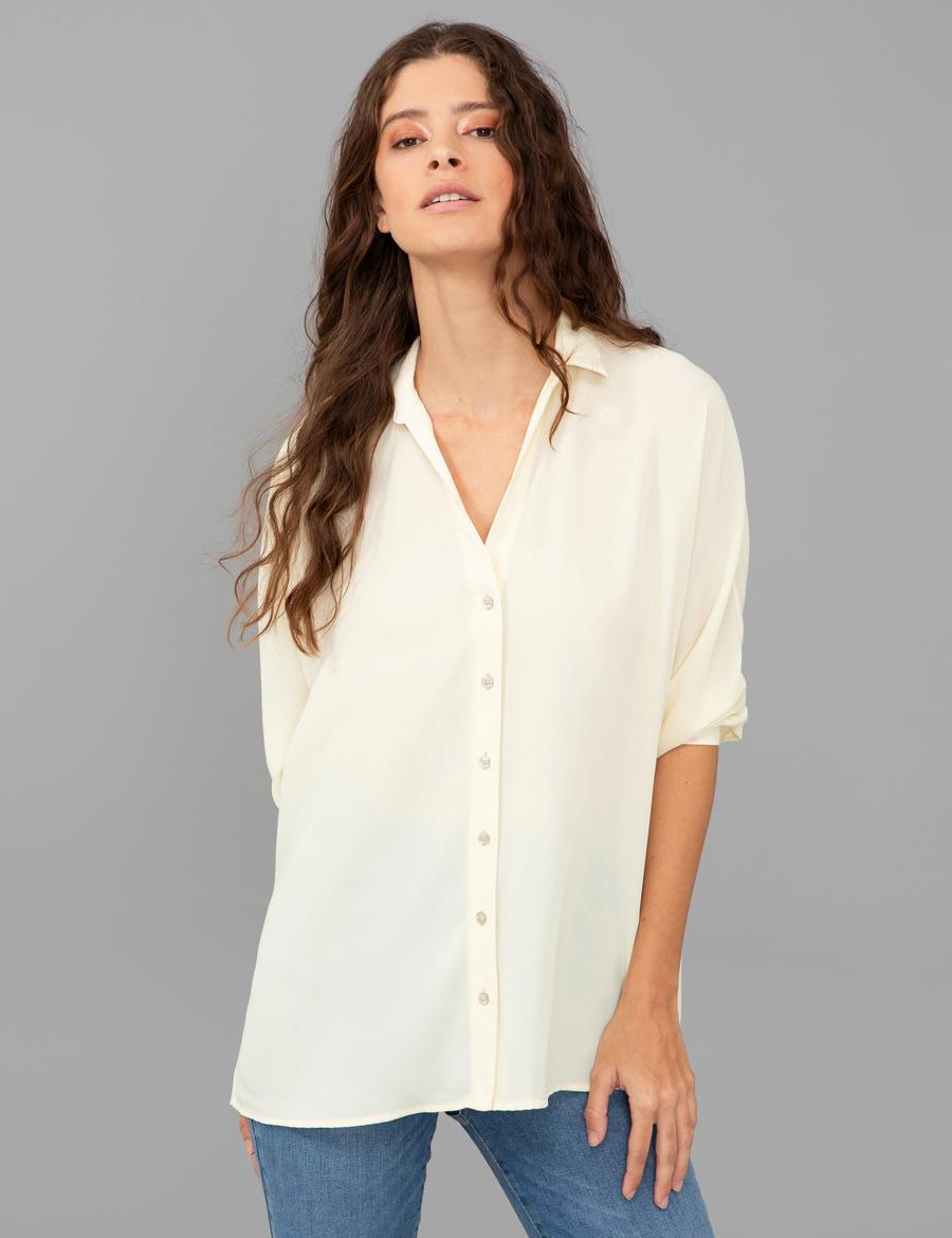 Ekru Comfort Fit Uzun Kollu Gömlek