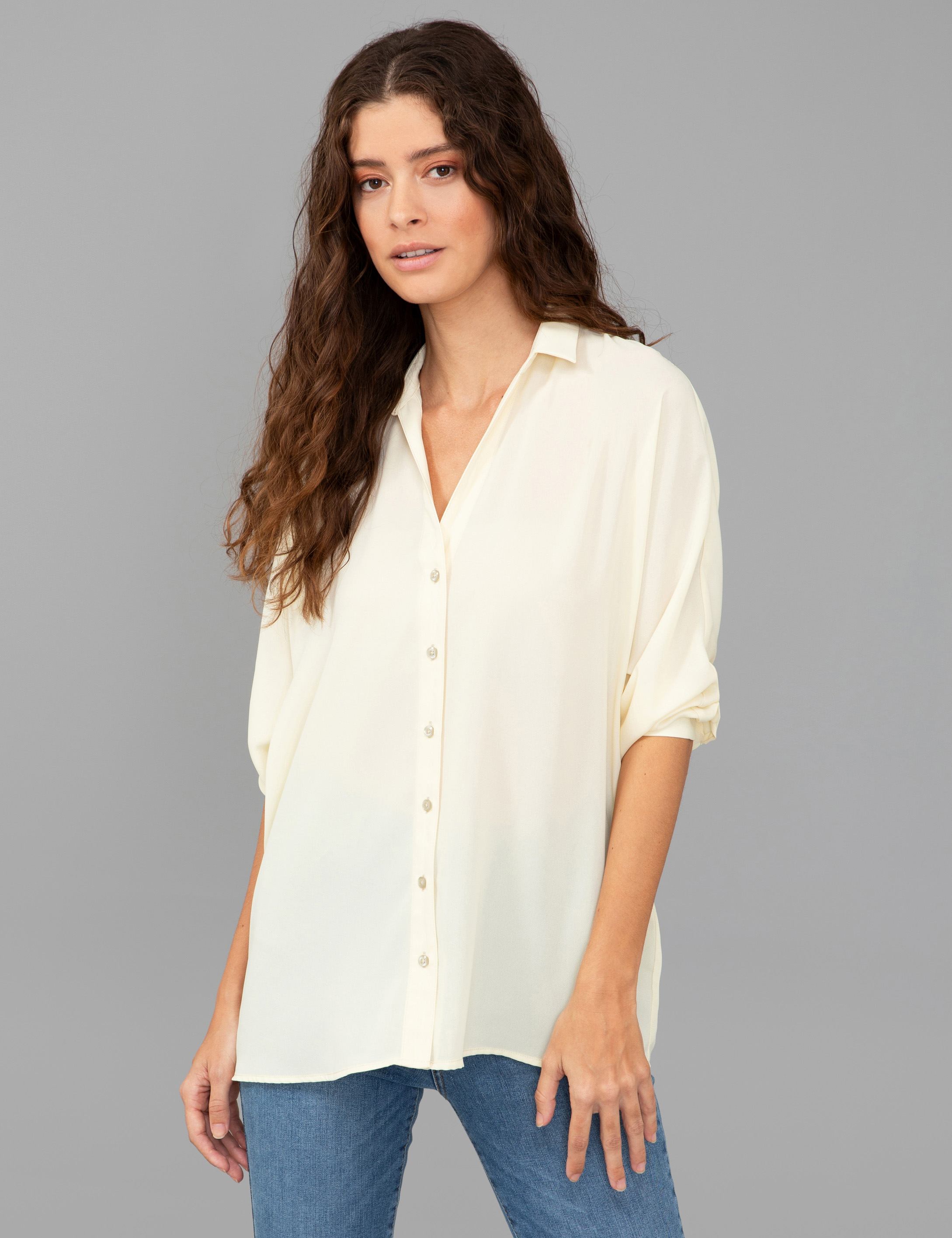 Ekru Comfort Fit Uzun Kollu Gömlek - Image 4