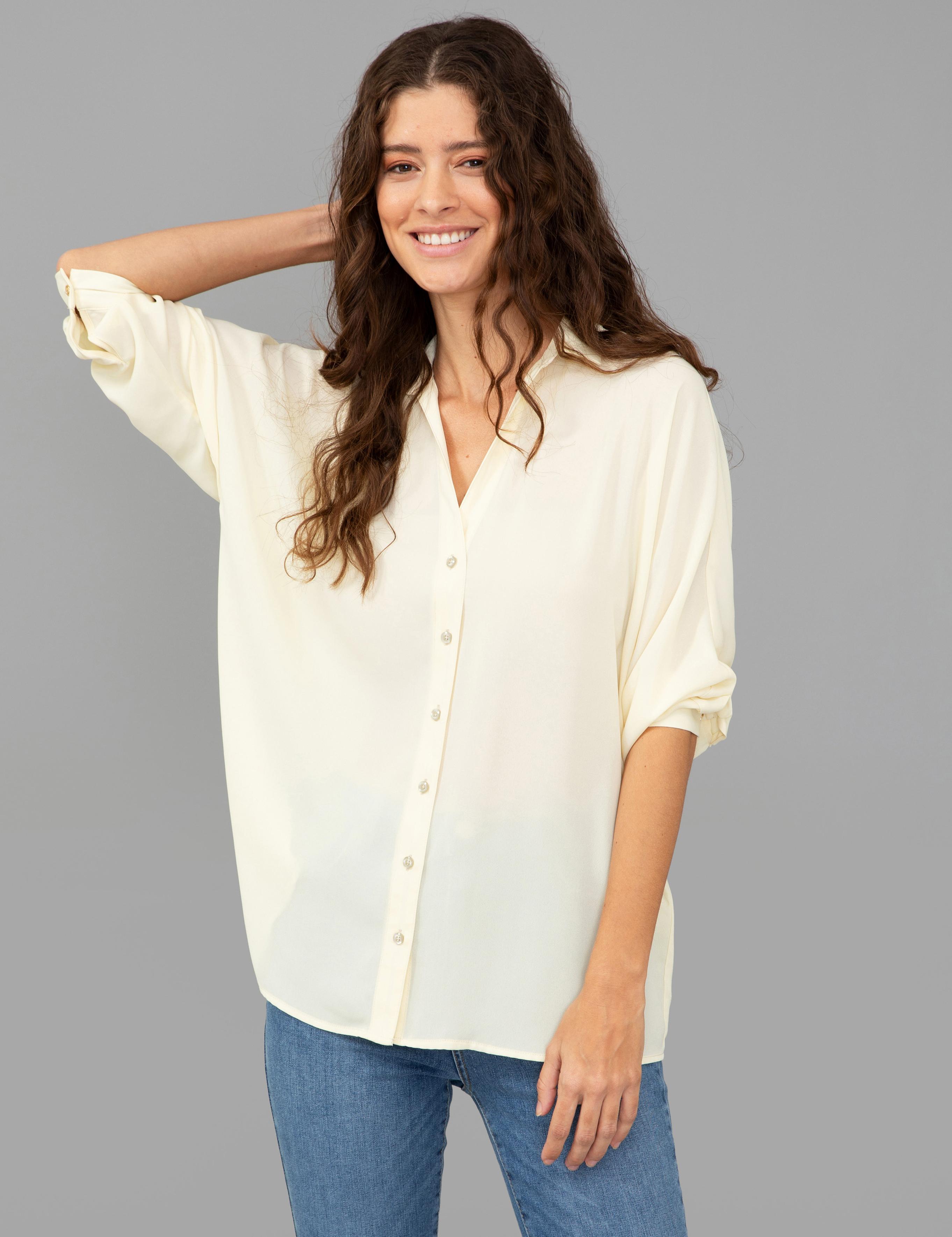 Ekru Comfort Fit Uzun Kollu Gömlek