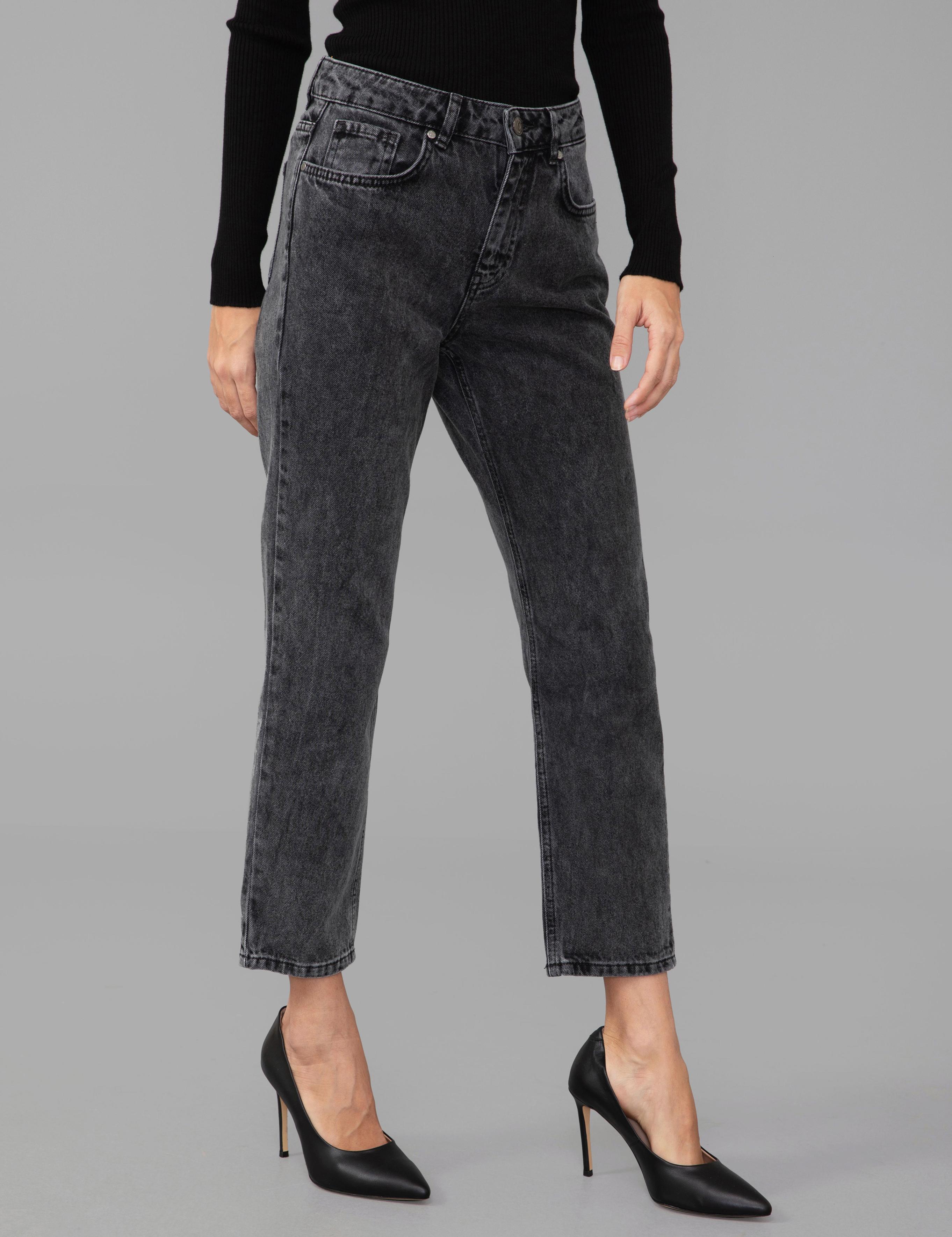 Koyu Gri Mom Fit Jean Pantolon