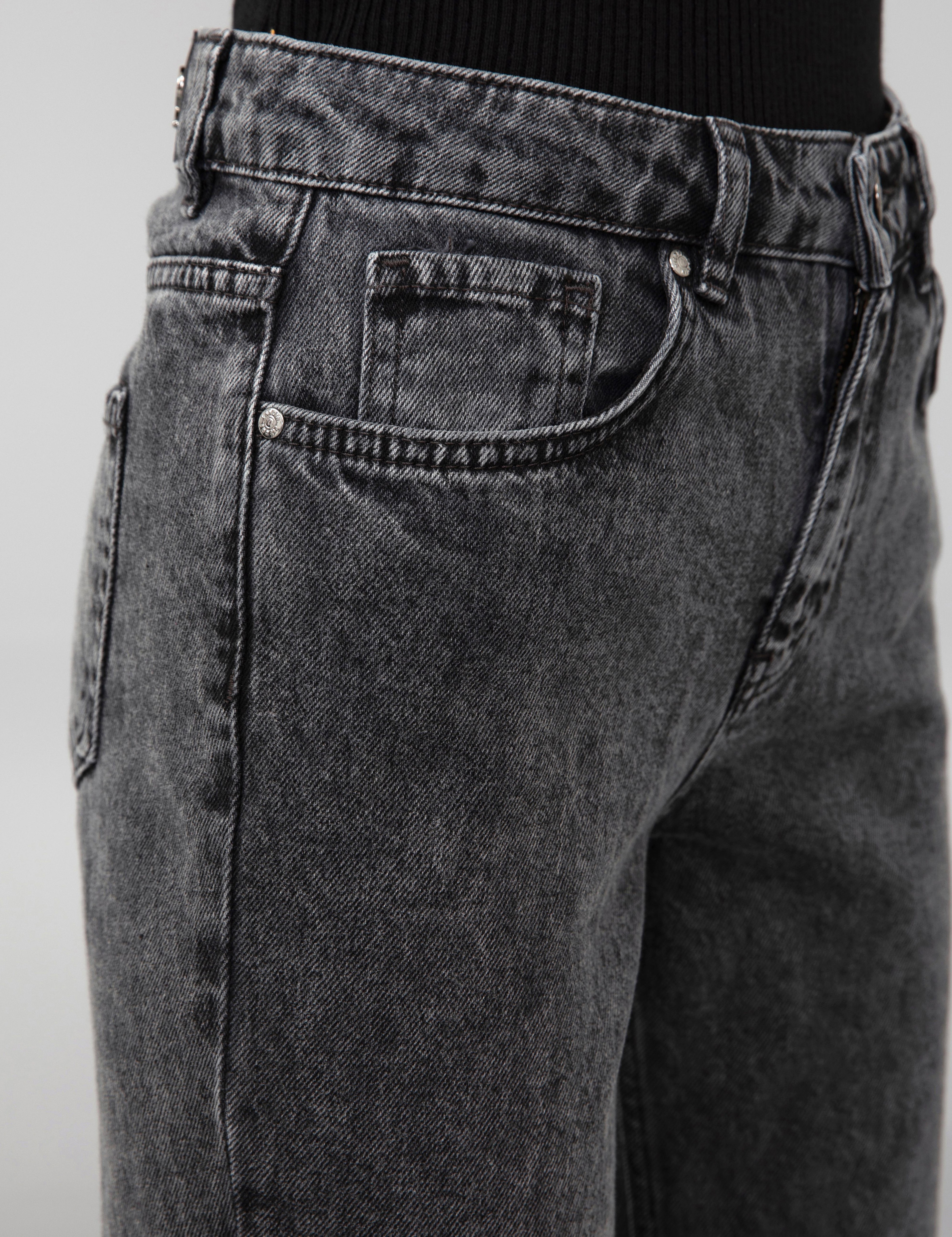 Koyu Gri Mom Fit Jean Pantolon