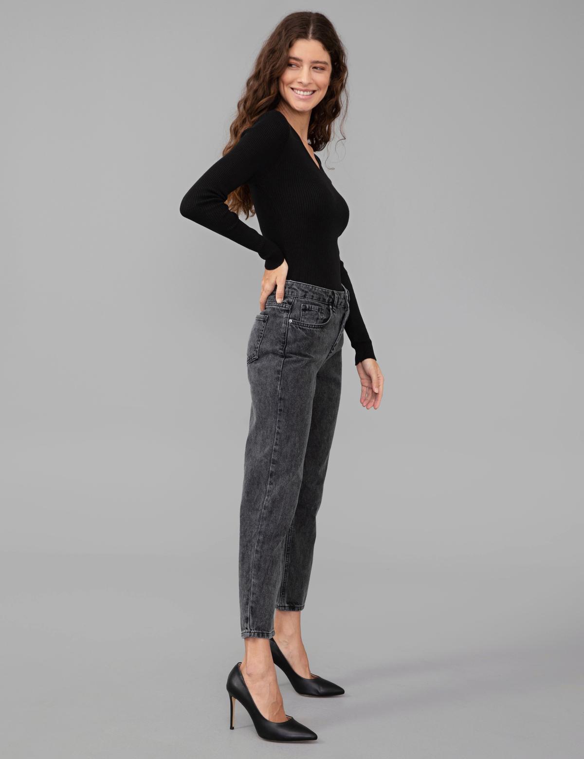 Koyu Gri Mom Fit Jean Pantolon - 50245435031