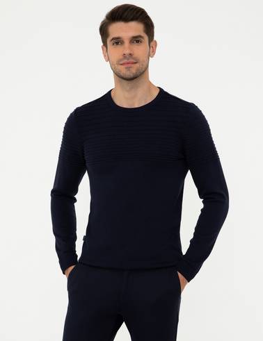 Lacivert Slim Fit Triko Kazak