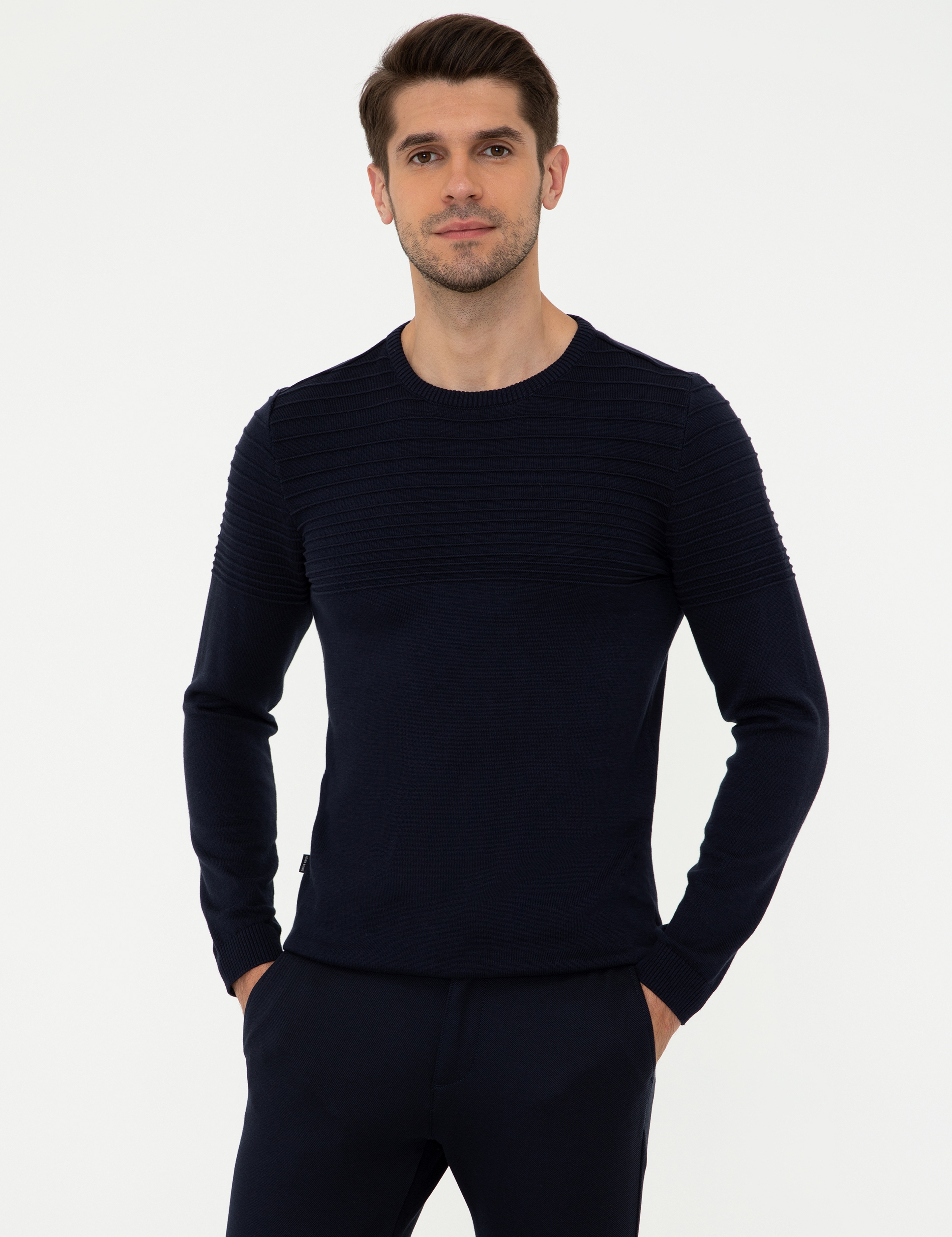 Lacivert Slim Fit Bisiklet Yaka Triko Kazak - Image 3