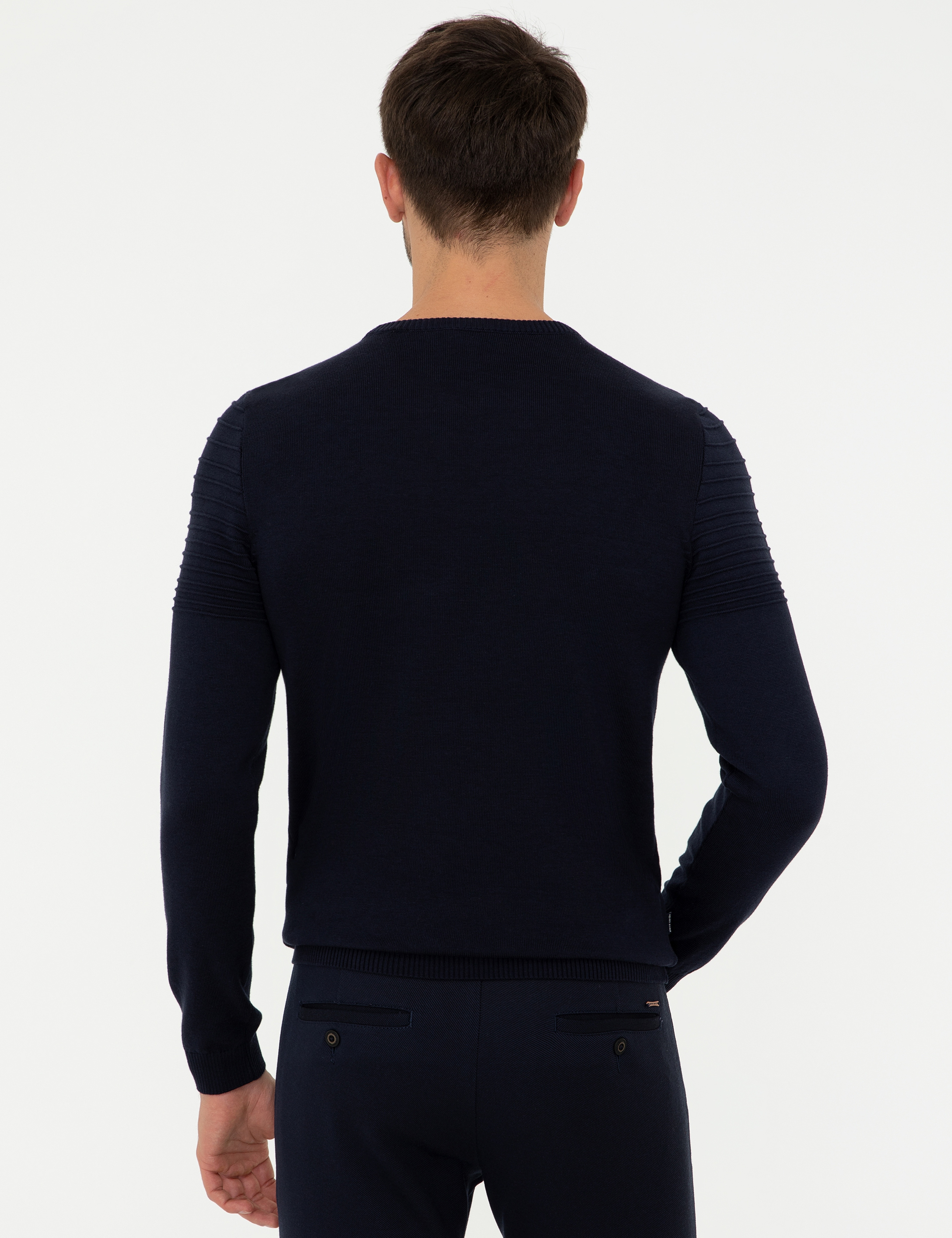 Lacivert Slim Fit Bisiklet Yaka Triko Kazak - Image 4