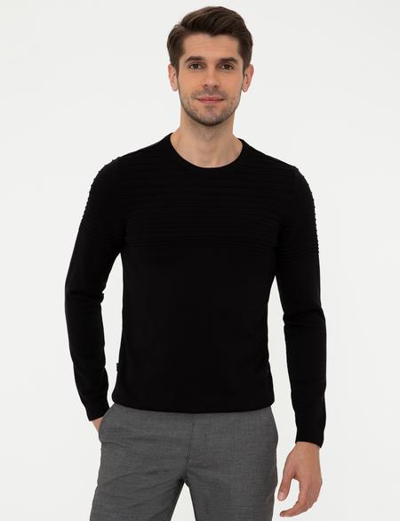 Siyah Slim Fit Triko Kazak - 50248541011