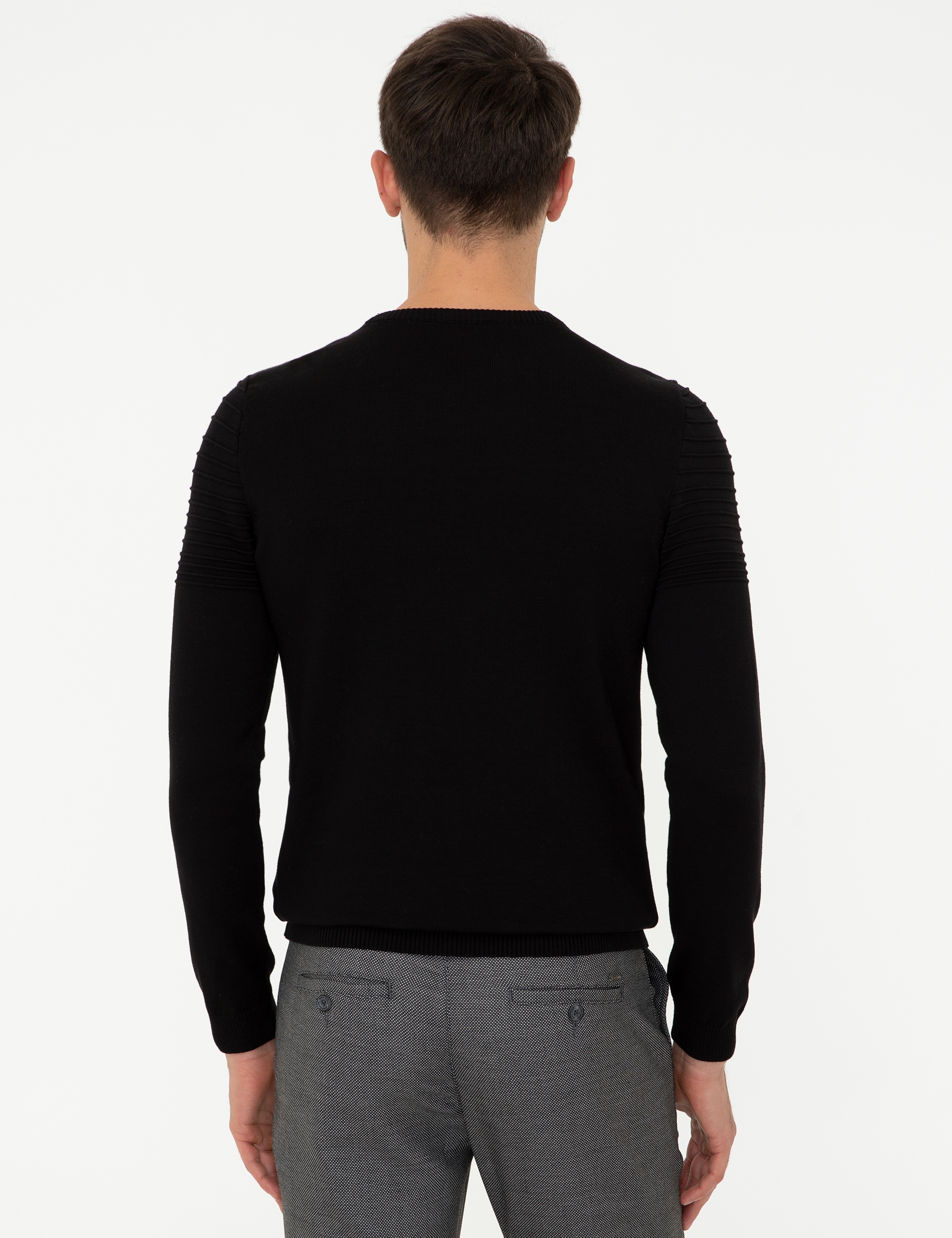 Siyah Slim Fit Triko Kazak - Image 4