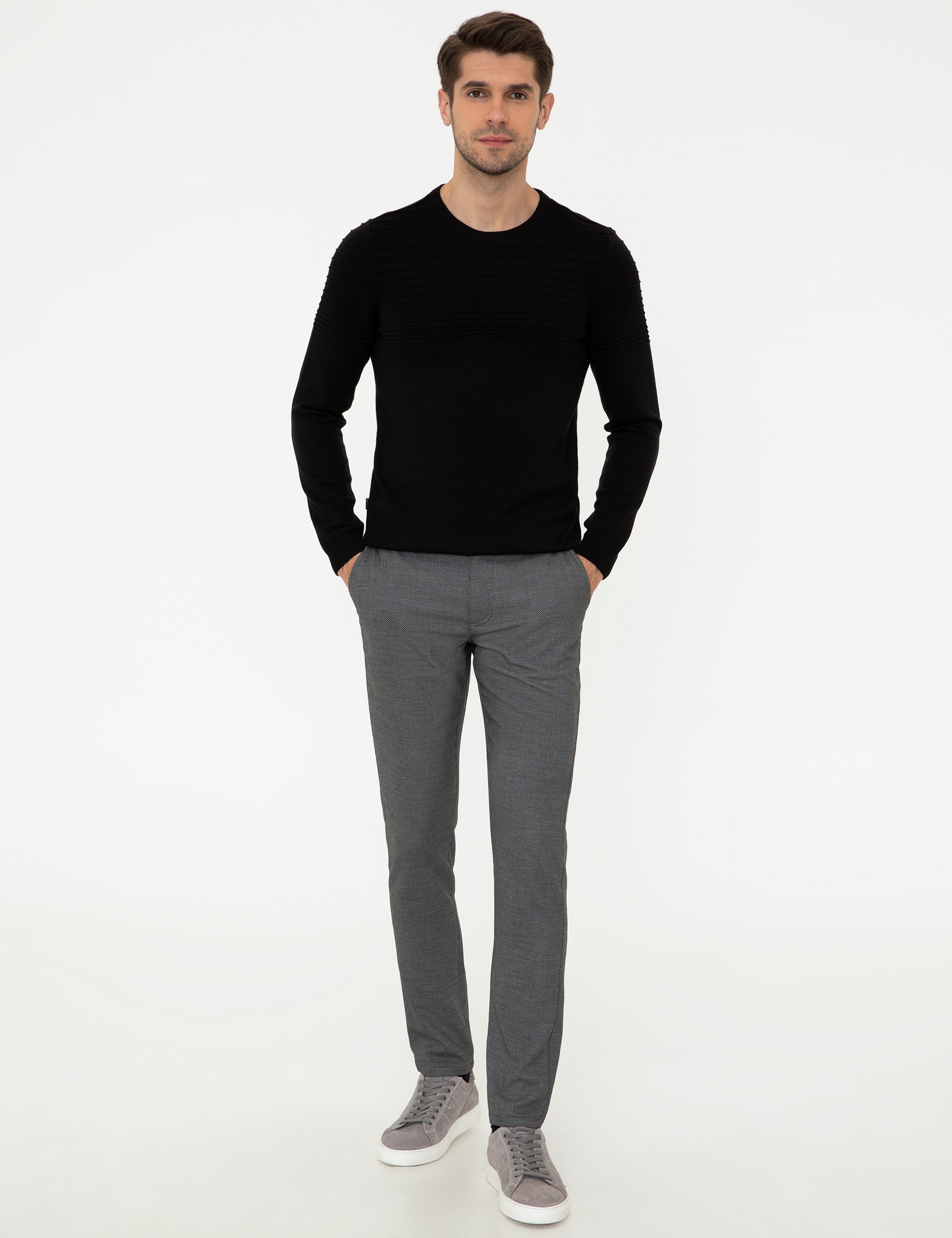 Siyah Slim Fit Triko Kazak - Image 5