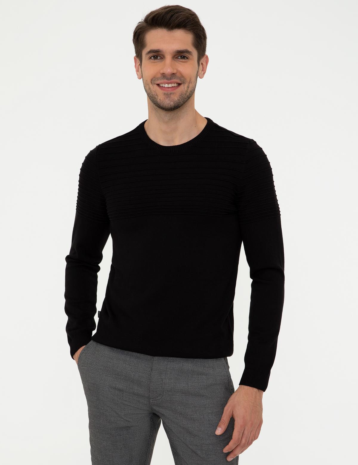 Siyah Slim Fit Triko Kazak - 50248541011