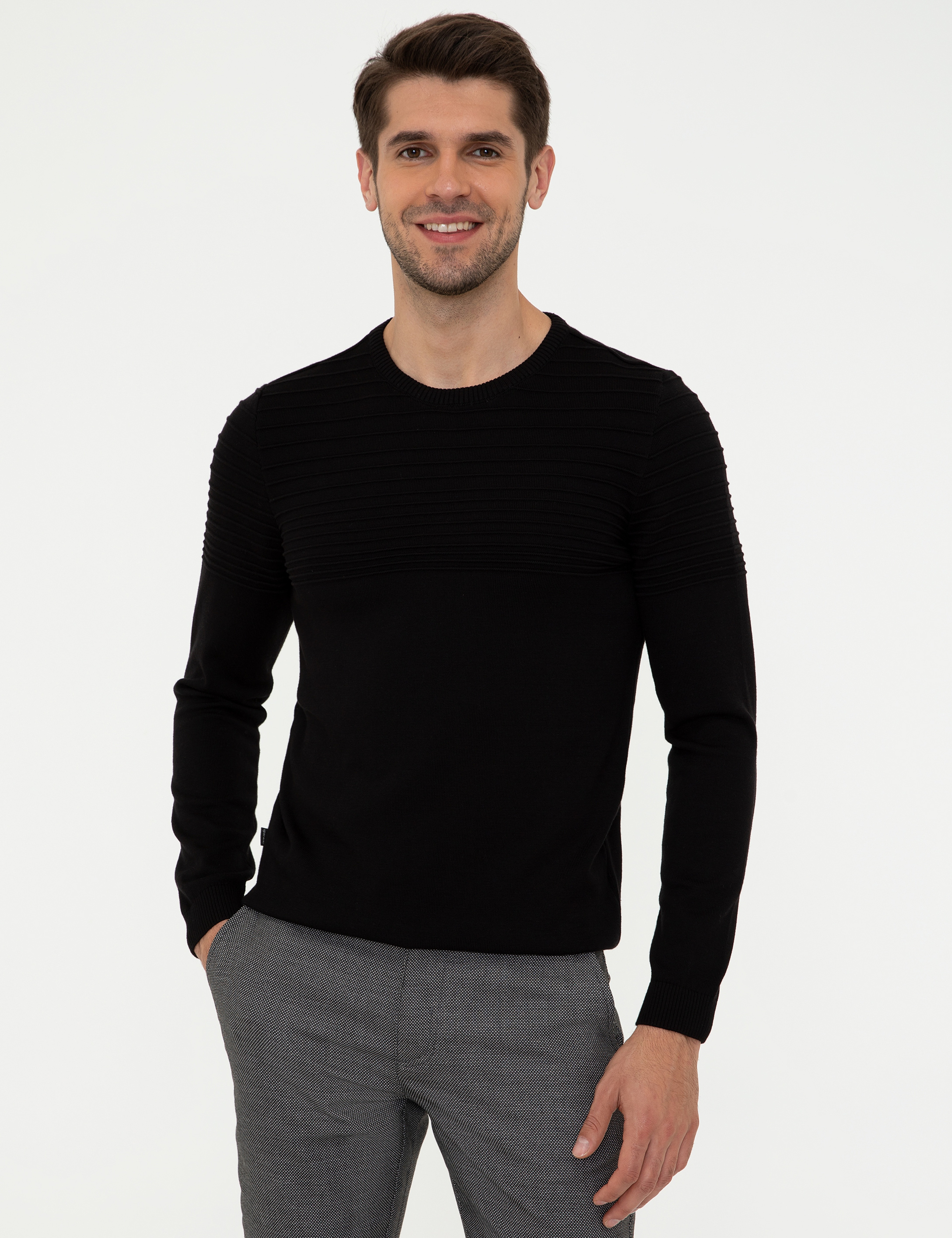 Siyah Slim Fit Triko Kazak