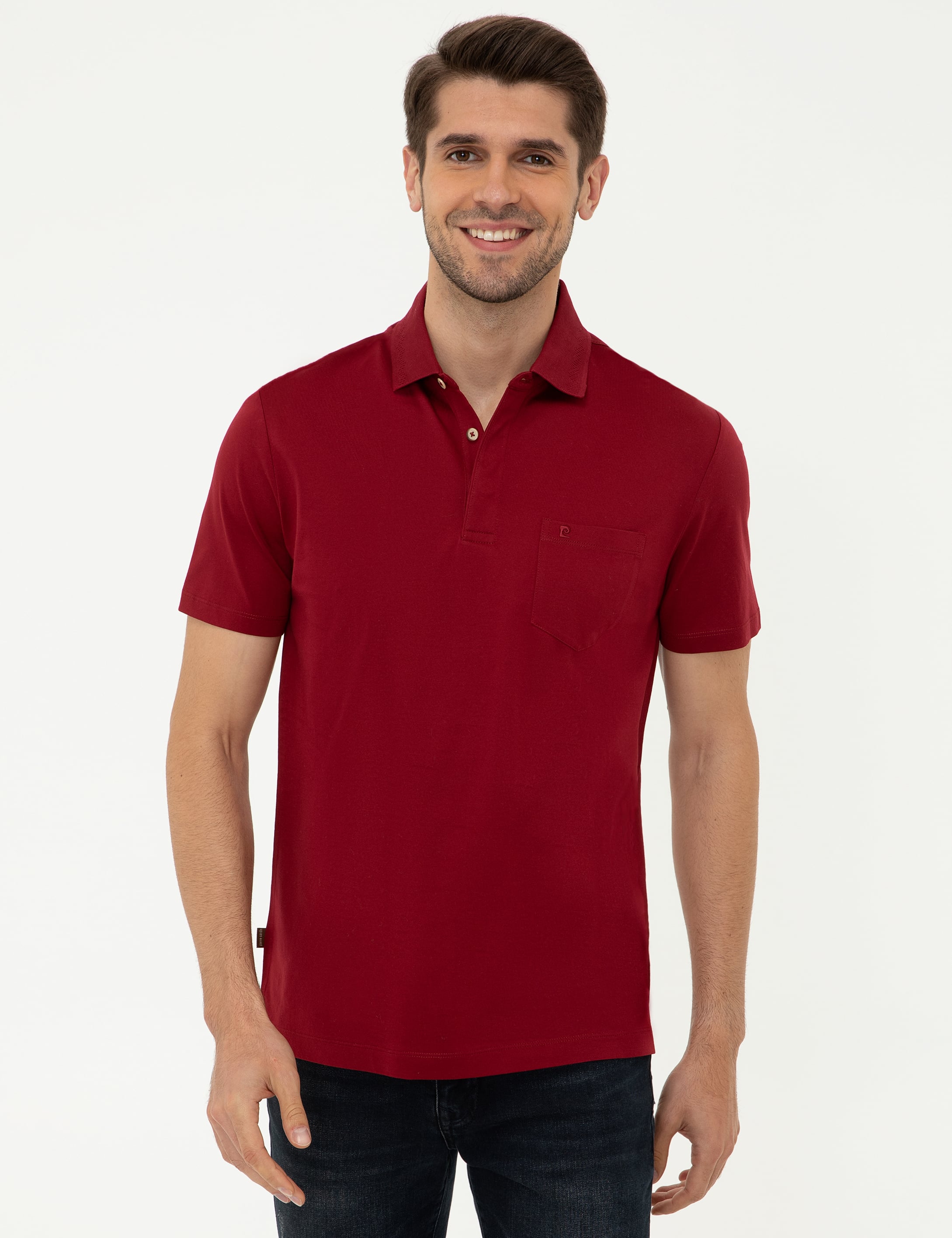 Bordo Regular Fit %100 Pamuk Düğmeli Polo Yaka Merserize Basic Tişört