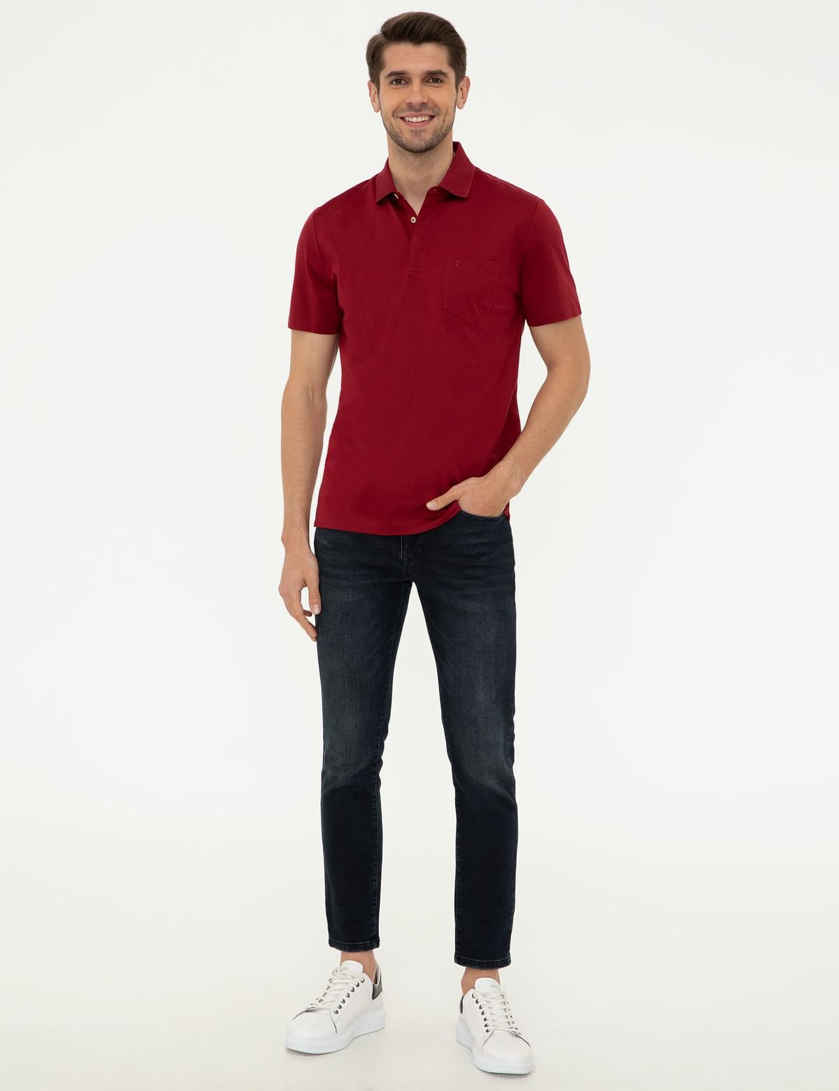 Bordo Regular Fit Polo Yaka Merserize Tişört - 50249893088