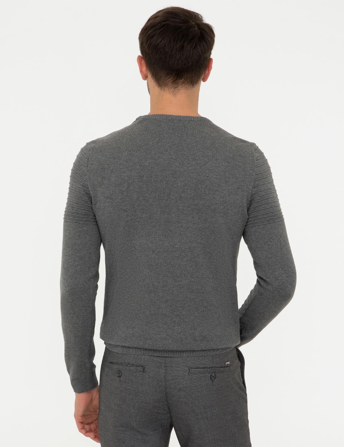 Gri Melanj Slim Fit Bisiklet Yaka Triko Kazak - 50248541028