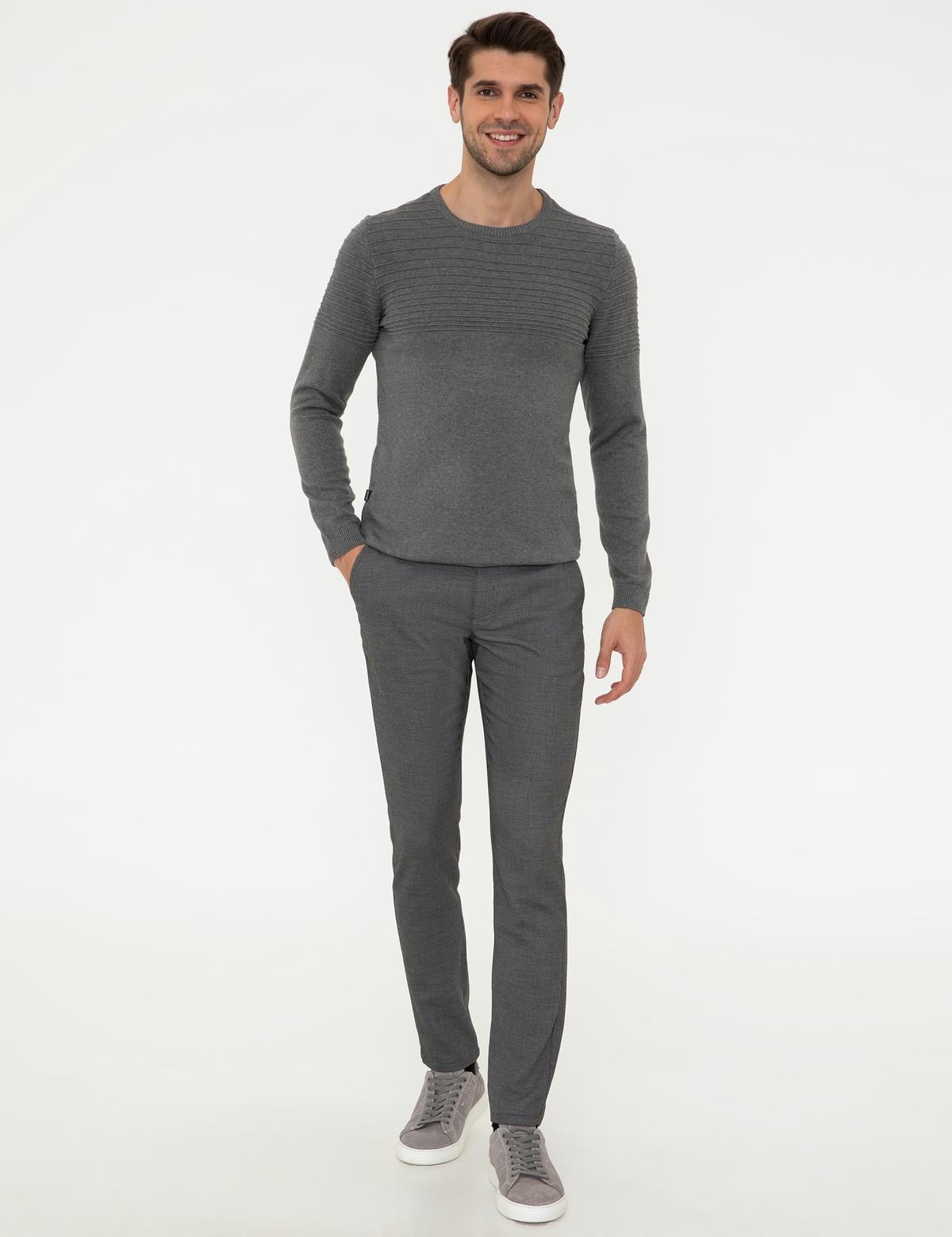 Gri Melanj Slim Fit Bisiklet Yaka Triko Kazak - 50248541028