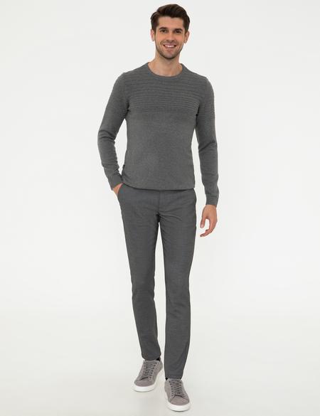 Gri Melanj Slim Fit Bisiklet Yaka Triko Kazak - 50248541028