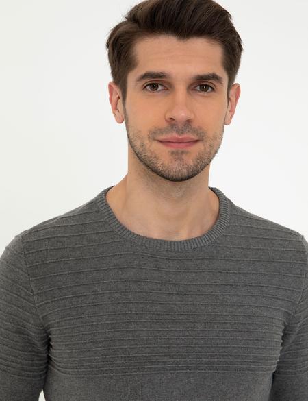 Gri Melanj Slim Fit Bisiklet Yaka Triko Kazak - 50248541028