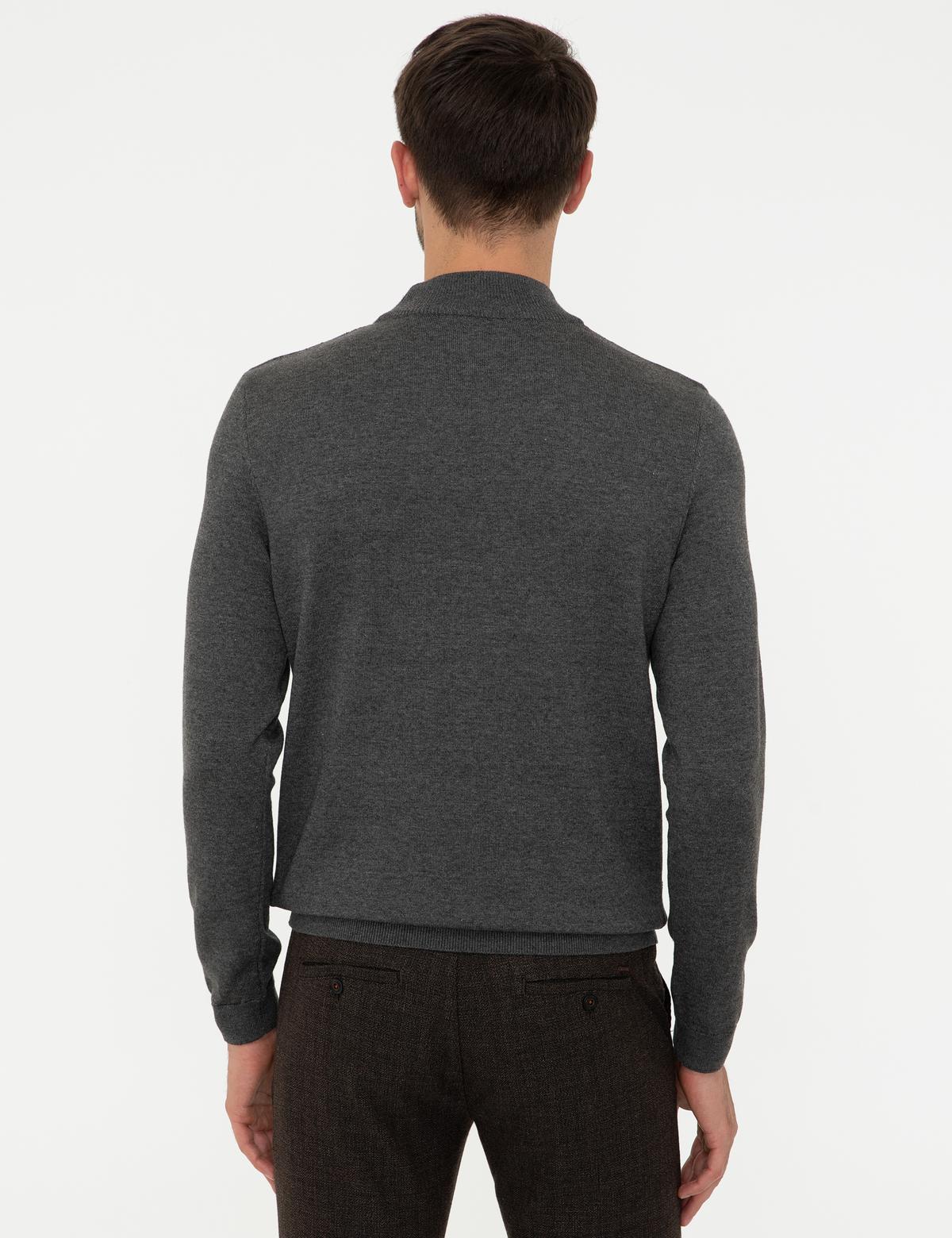 Gri Melanj Slim Fit Yarım Balıkçı Yaka Triko Kazak - 50240540031