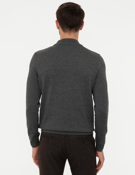 Gri Melanj Slim Fit Yarım Balıkçı Yaka Triko Kazak - 50240540031