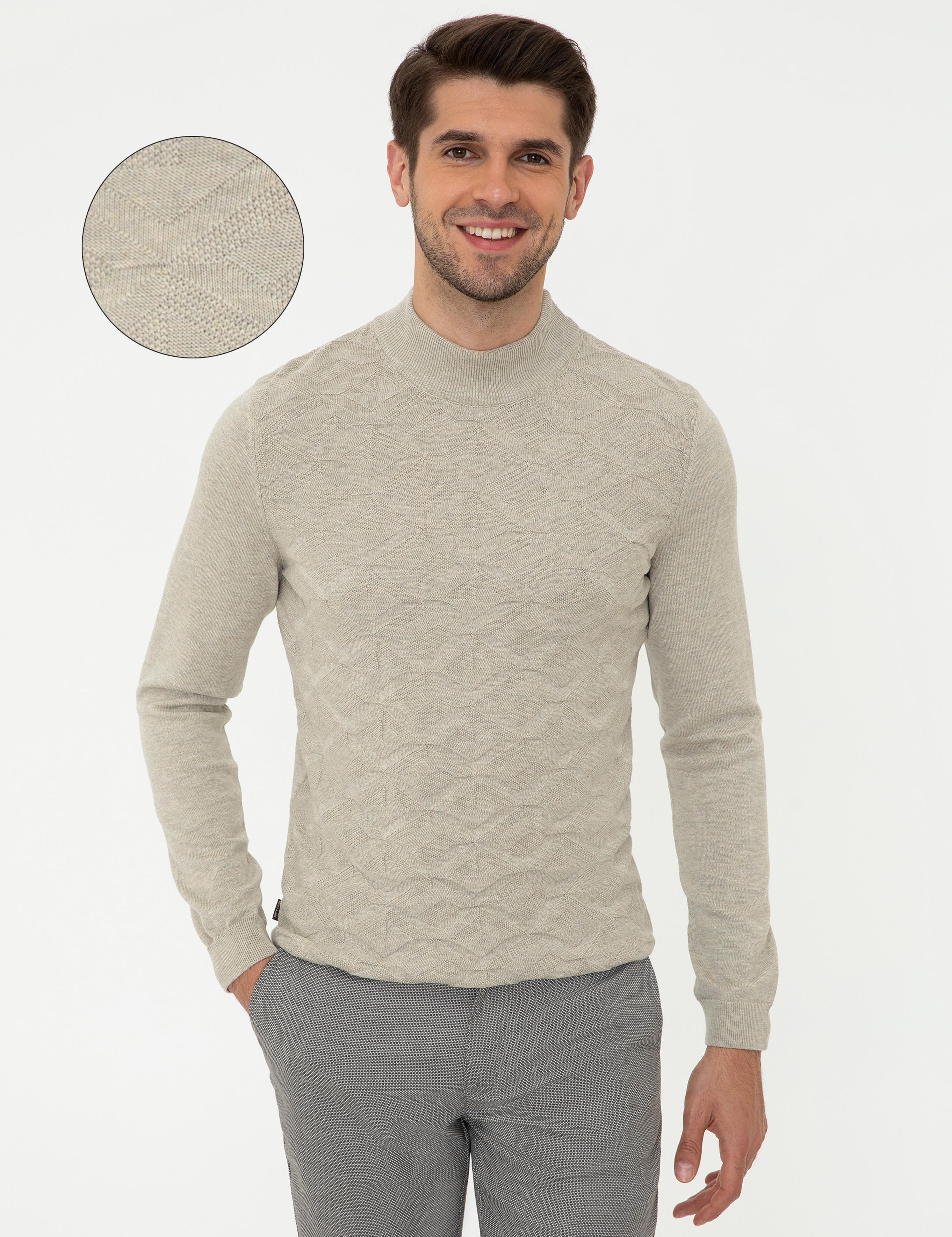 Kum Melanj Slim Fit Yarım Balıkçı Yaka Triko Kazak