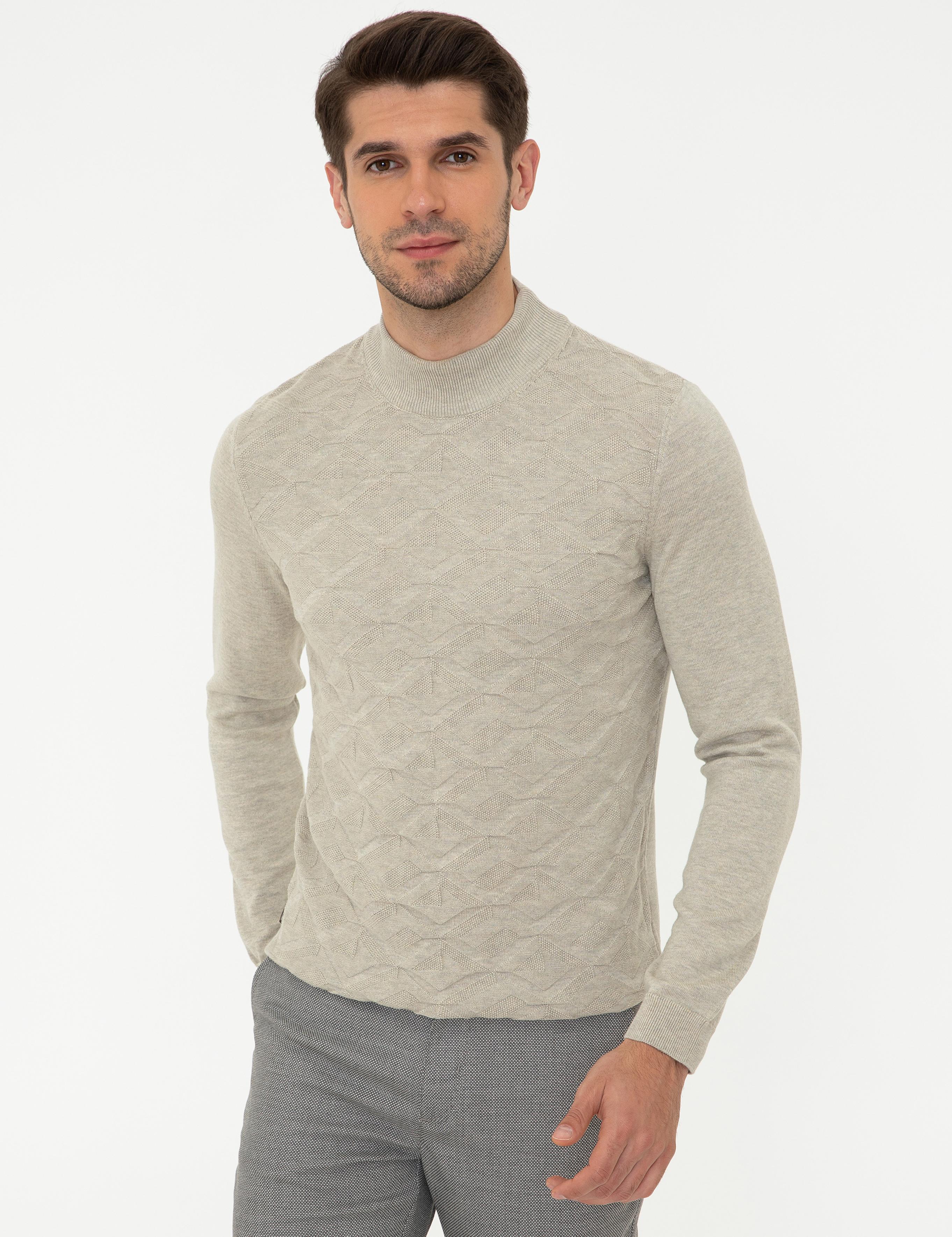 Kum Melanj Slim Fit Yarım Balıkçı Yaka Triko Kazak