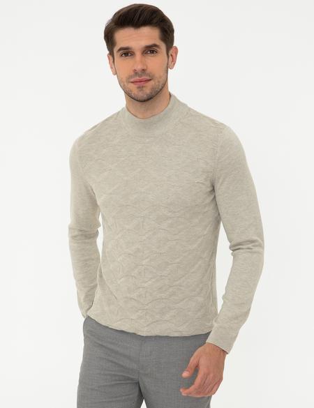 Kum Melanj Slim Fit Yarım Balıkçı Yaka Triko Kazak - 50240540041