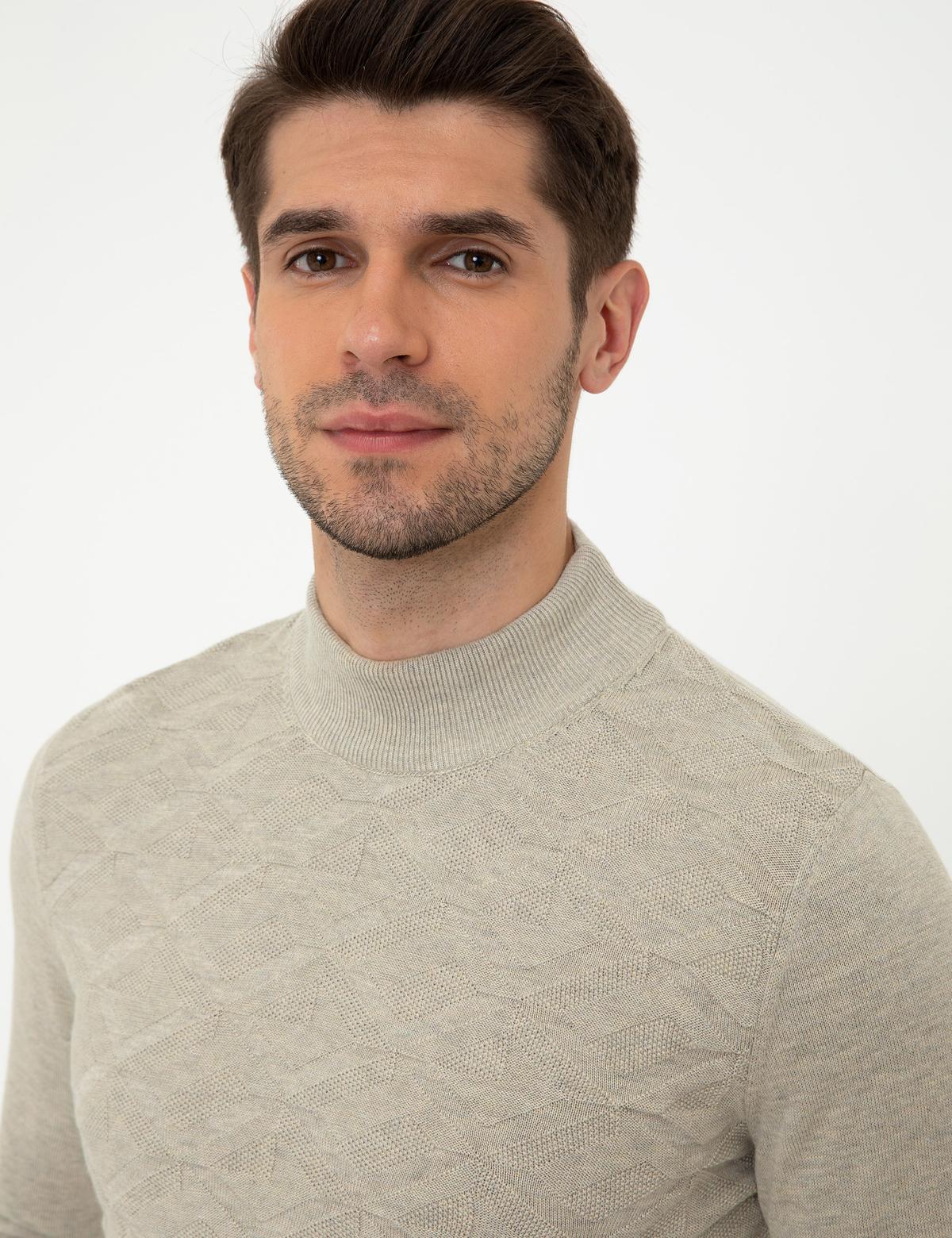 Kum Melanj Slim Fit Yarım Balıkçı Yaka Triko Kazak - 50240540041