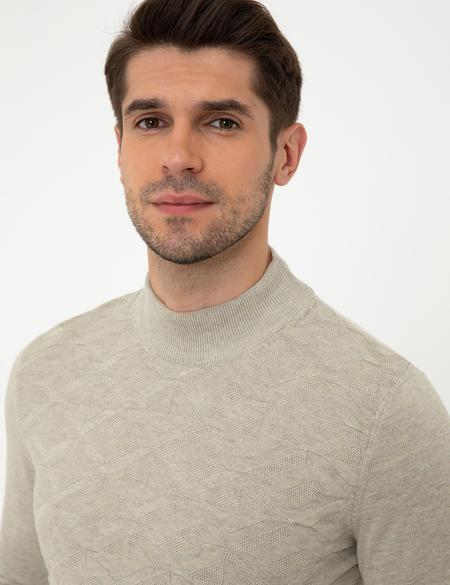 Kum Melanj Slim Fit Yarım Balıkçı Yaka Triko Kazak - 50240540041