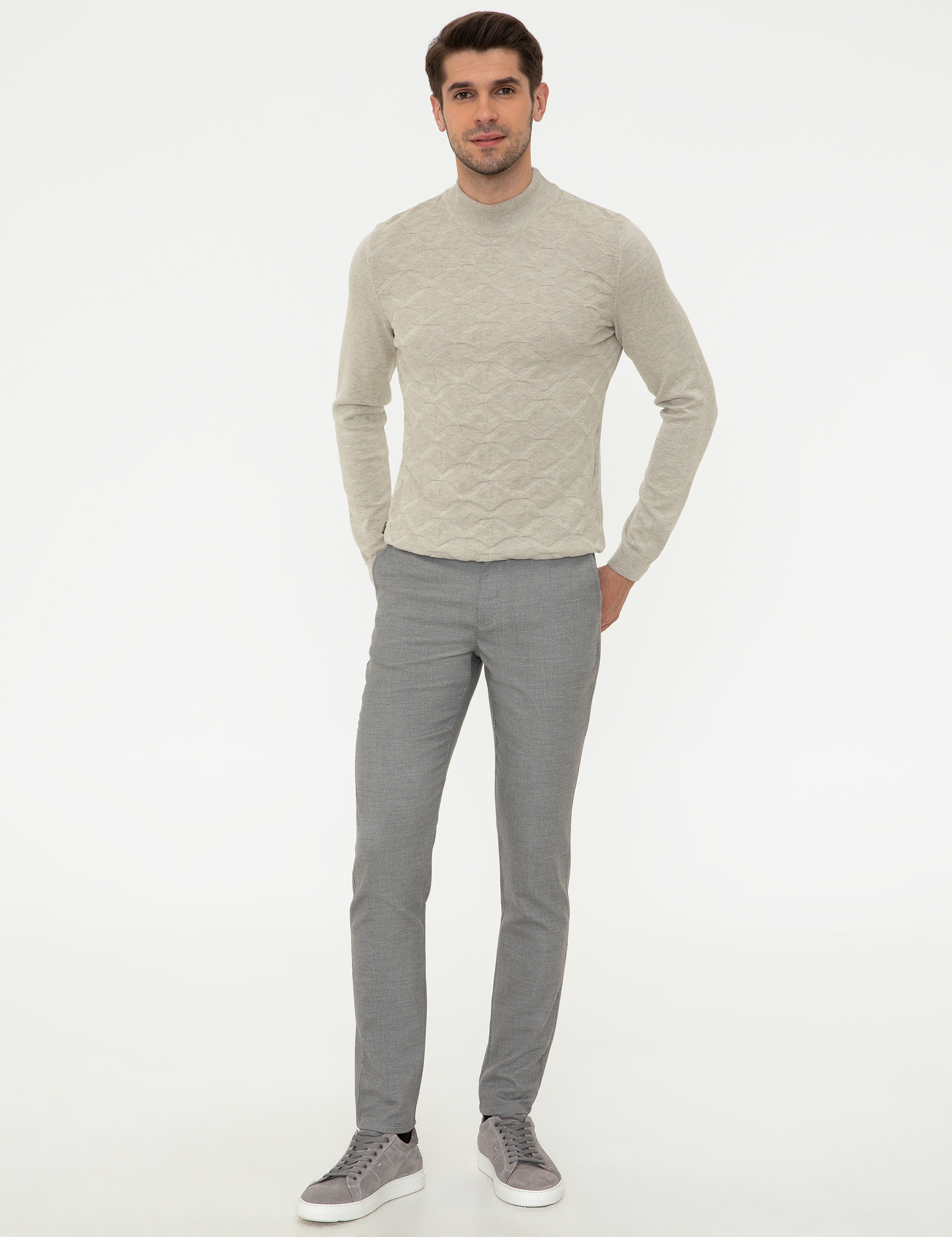 Kum Melanj Slim Fit Yarım Balıkçı Yaka Triko Kazak - Image 5