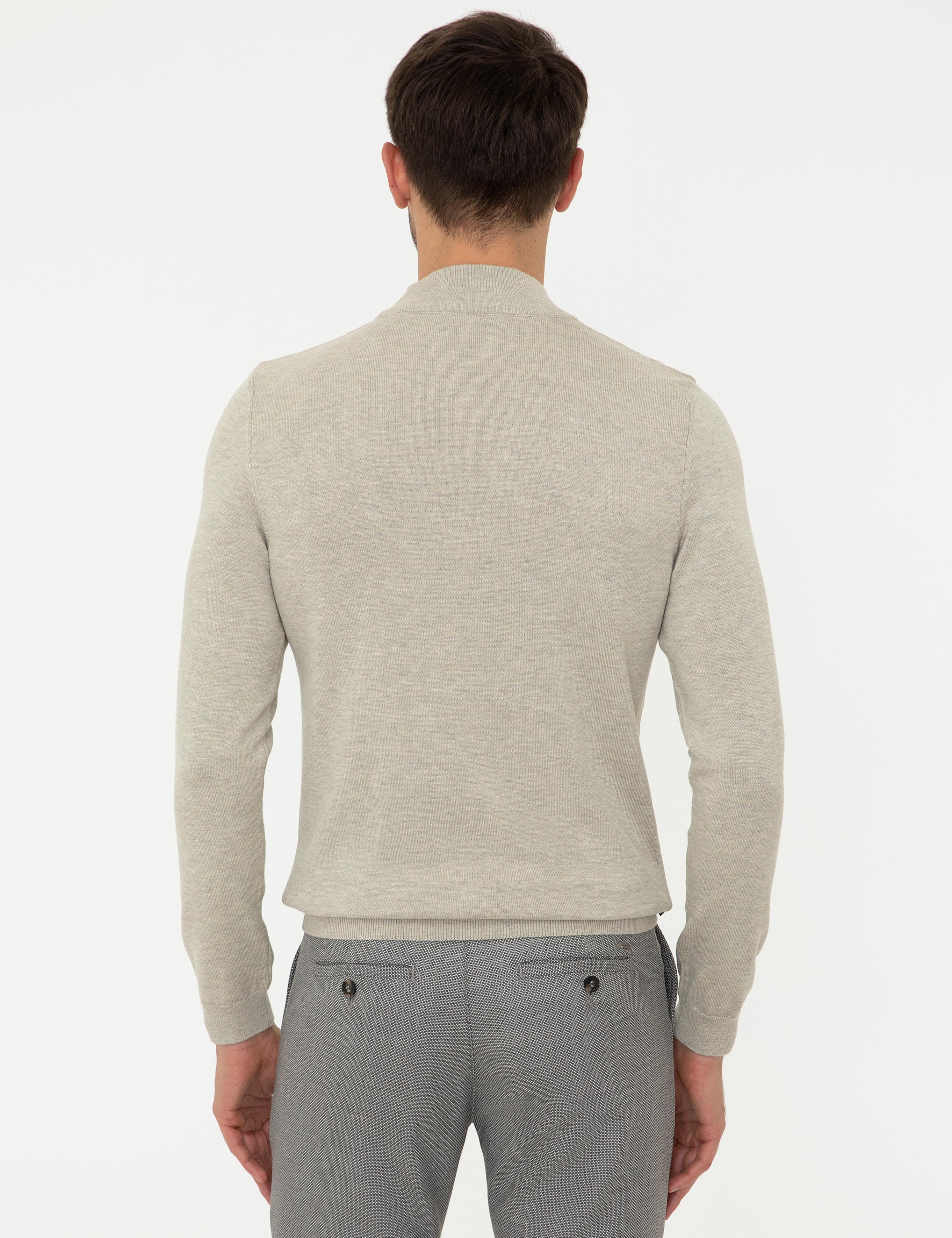 Kum Melanj Slim Fit Yarım Balıkçı Yaka Triko Kazak