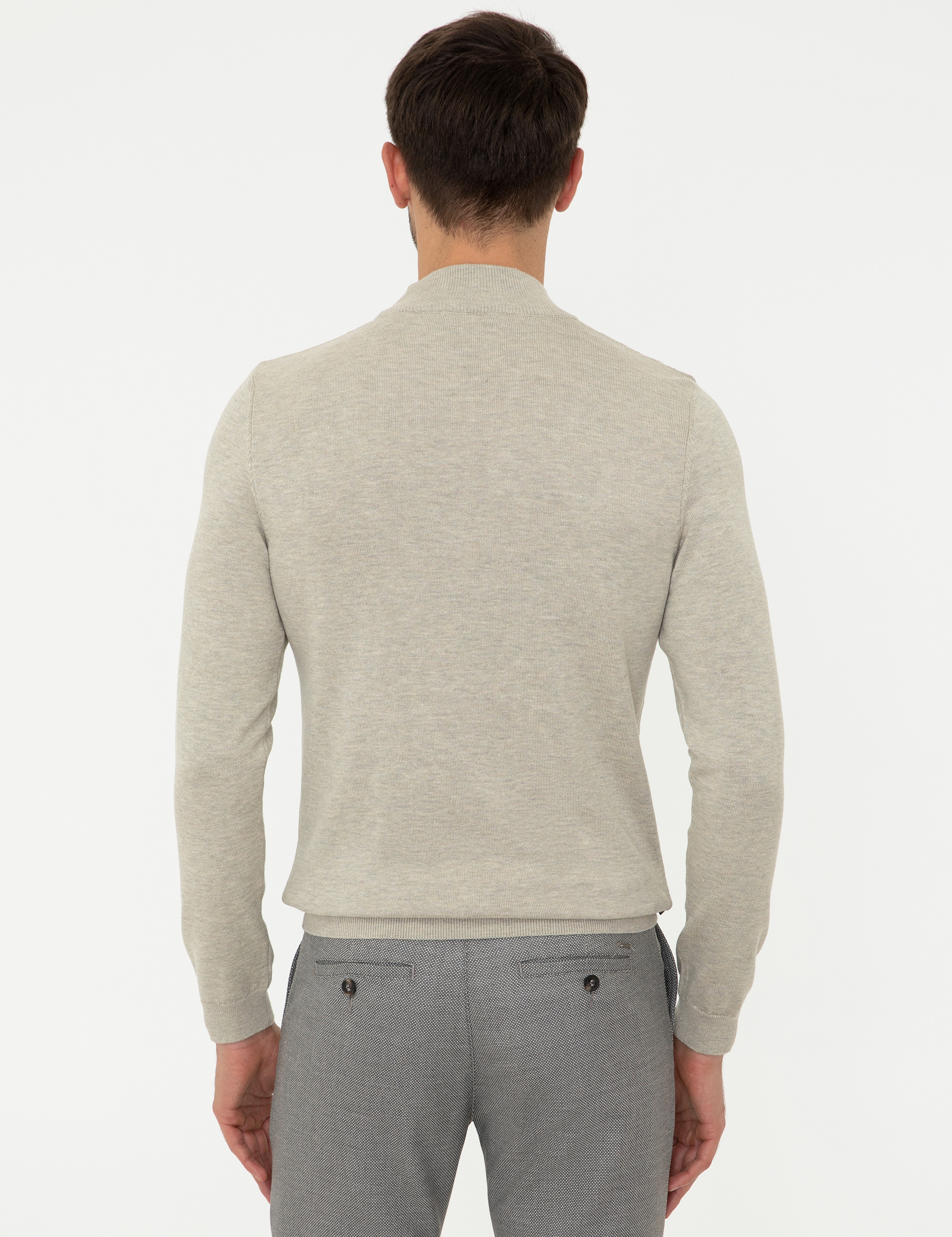 Kum Melanj Slim Fit Yarım Balıkçı Yaka Triko Kazak - Image 4