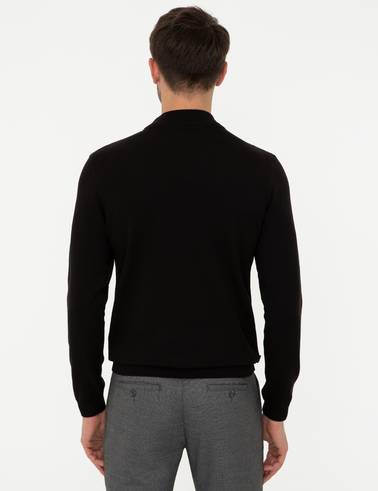 Siyah Slim Fit Yarım Balıkçı Yaka Triko Kazak