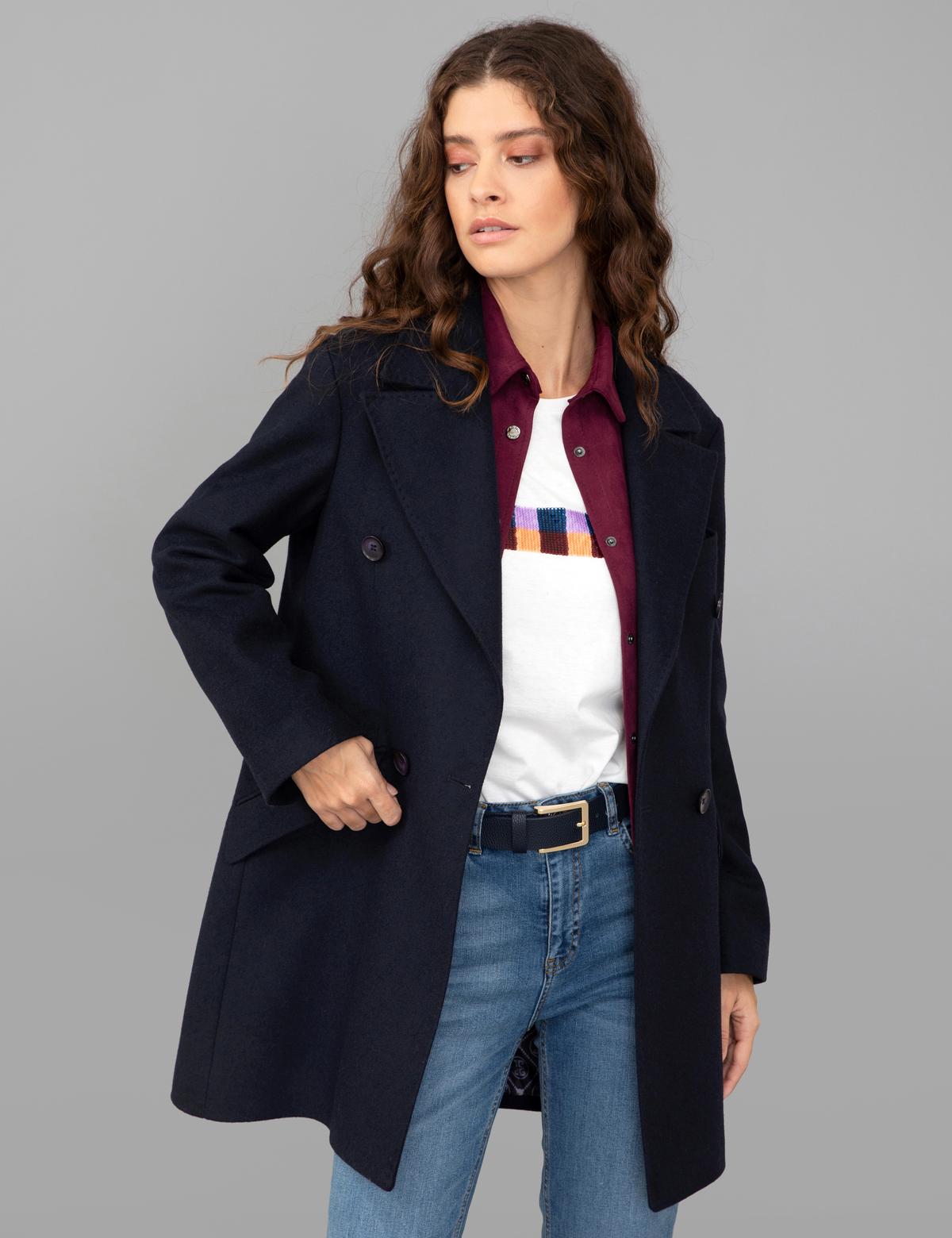 Lacivert Kaşe Kaban - 50244935010