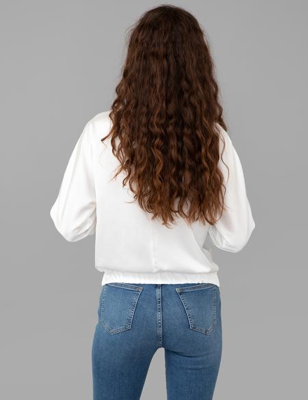 Beyaz Saten Uzun Kollu Bluz - 50244983002