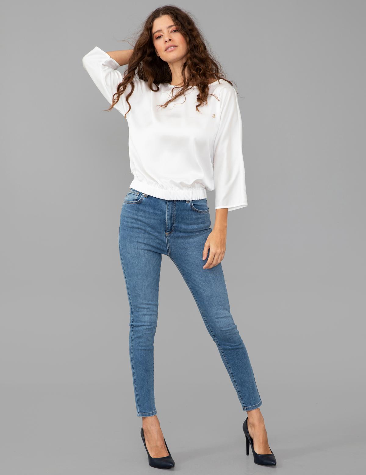 Beyaz Saten Uzun Kollu Bluz - 50244983002