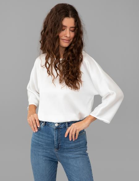 Beyaz Saten Uzun Kollu Bluz - 50244983002