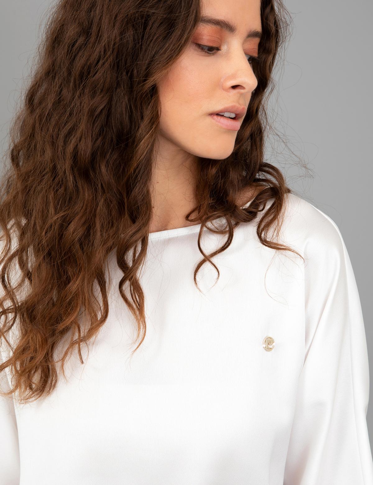 Beyaz Saten Uzun Kollu Bluz - 50244983002