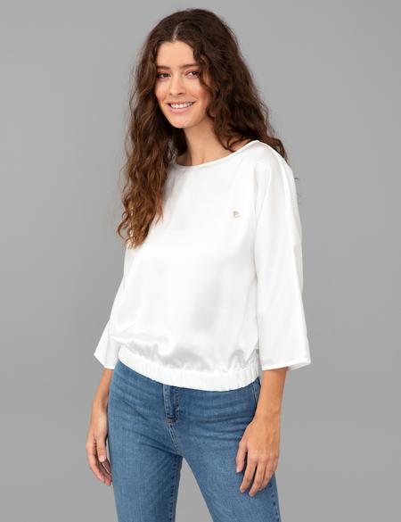 Beyaz Saten Uzun Kollu Bluz - 50244983002