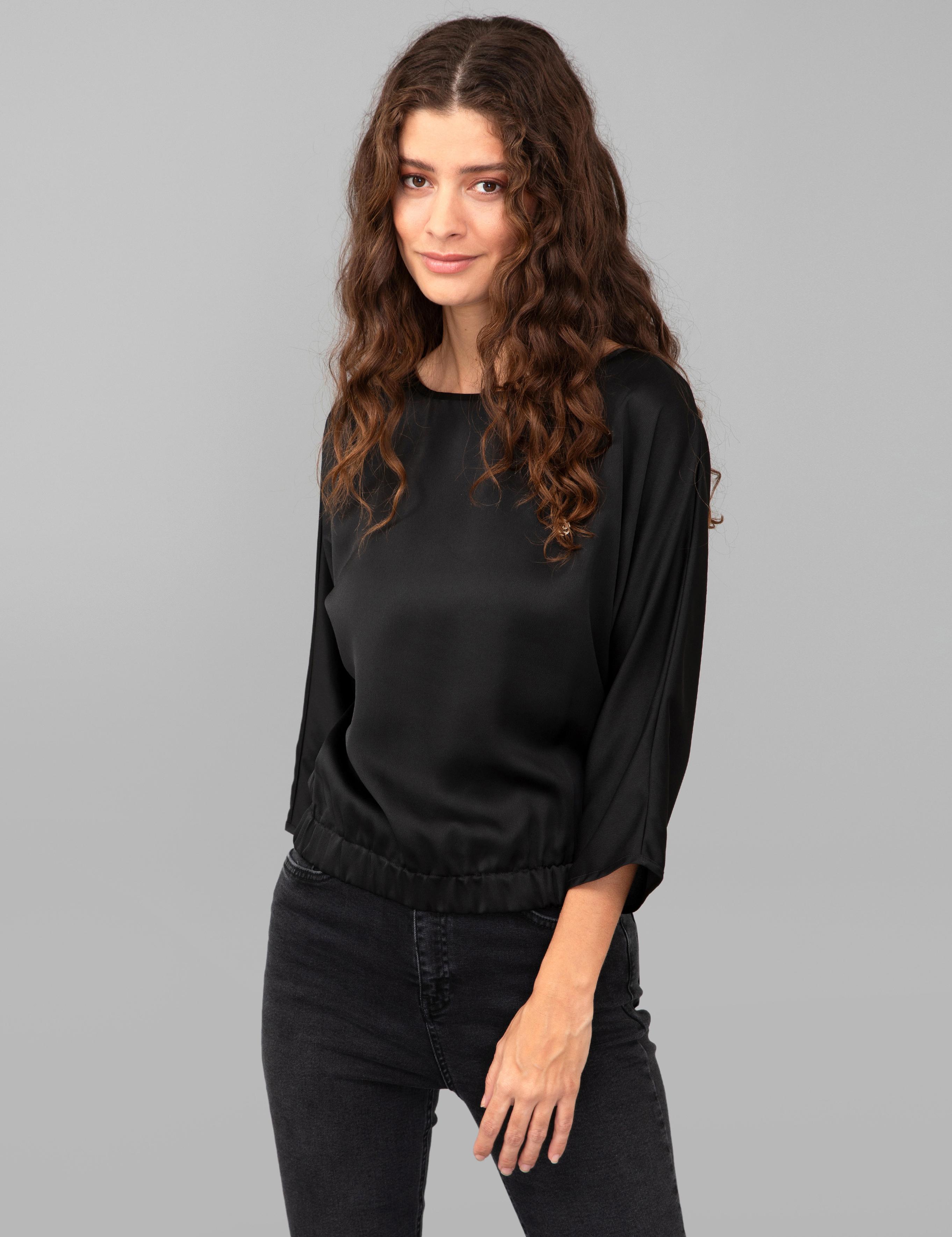 Siyah Saten Uzun Kollu Bluz