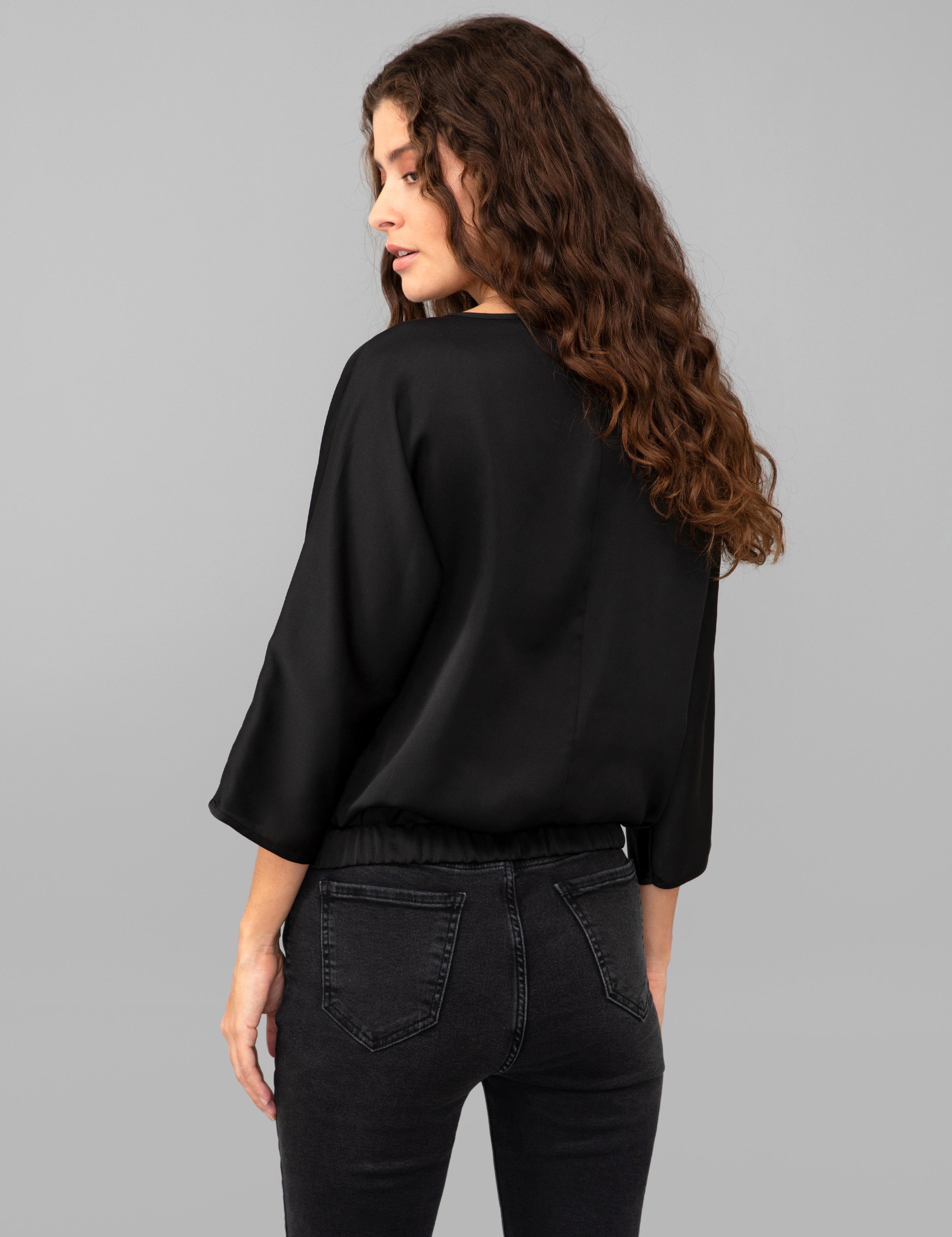 Siyah Saten Uzun Kollu Bluz