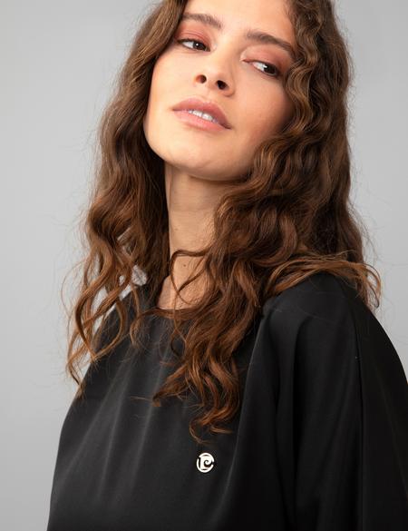 Siyah Saten Uzun Kollu Bluz - 50244983017